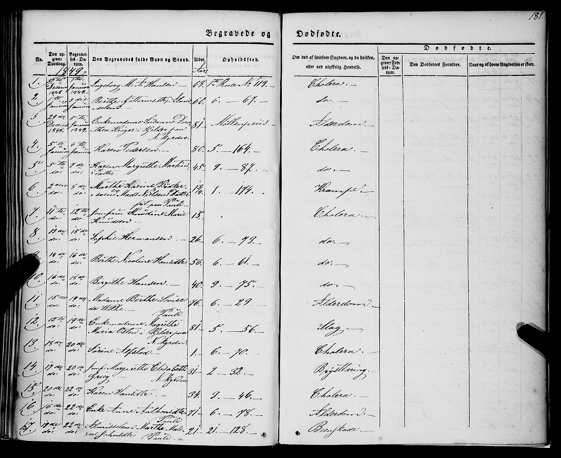 Nykirken Sokneprestembete, SAB/A-77101/H/Haa/L0041: Parish register (official) no. E 1, 1833-1850, p. 181