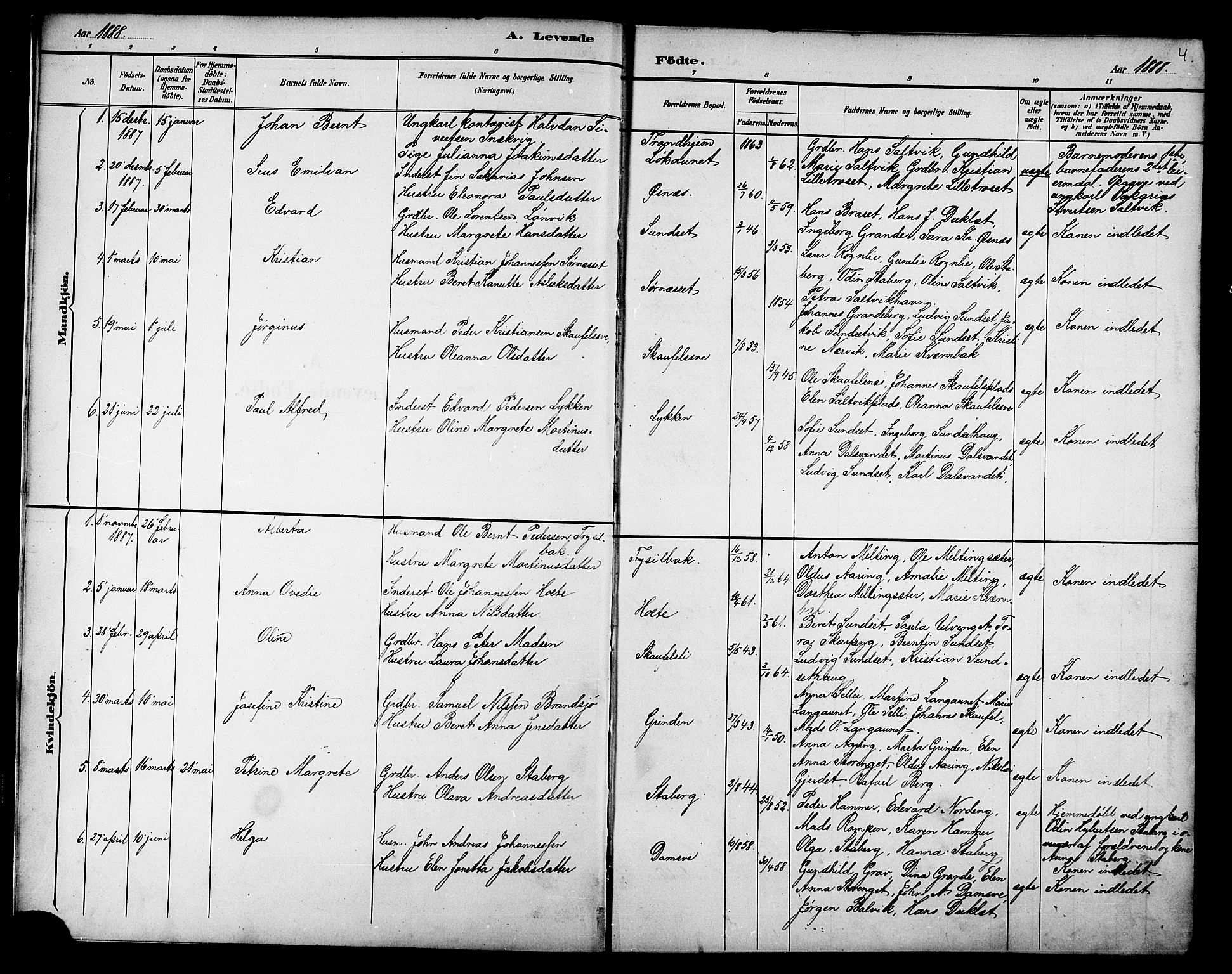 Ministerialprotokoller, klokkerbøker og fødselsregistre - Nord-Trøndelag, SAT/A-1458/733/L0327: Parish register (copy) no. 733C02, 1888-1918, p. 4