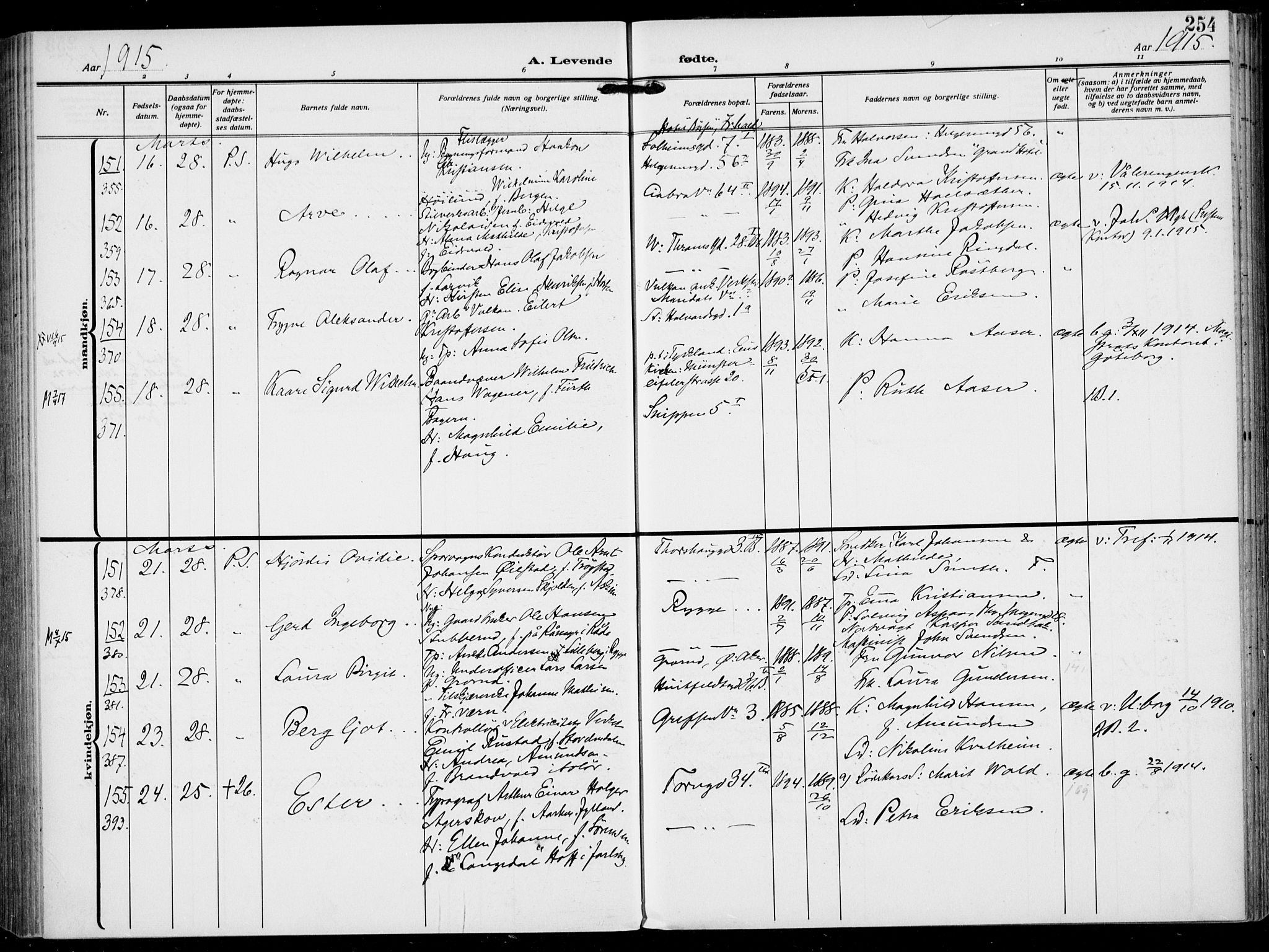Rikshospitalet prestekontor Kirkebøker, SAO/A-10309b/F/L0015: Parish register (official) no. 15, 1913-1915, p. 254