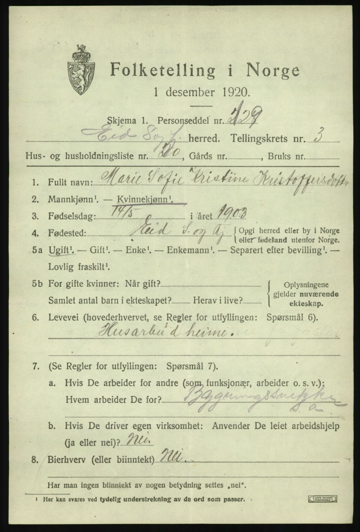 SAB, 1920 census for Eid, 1920, p. 2256