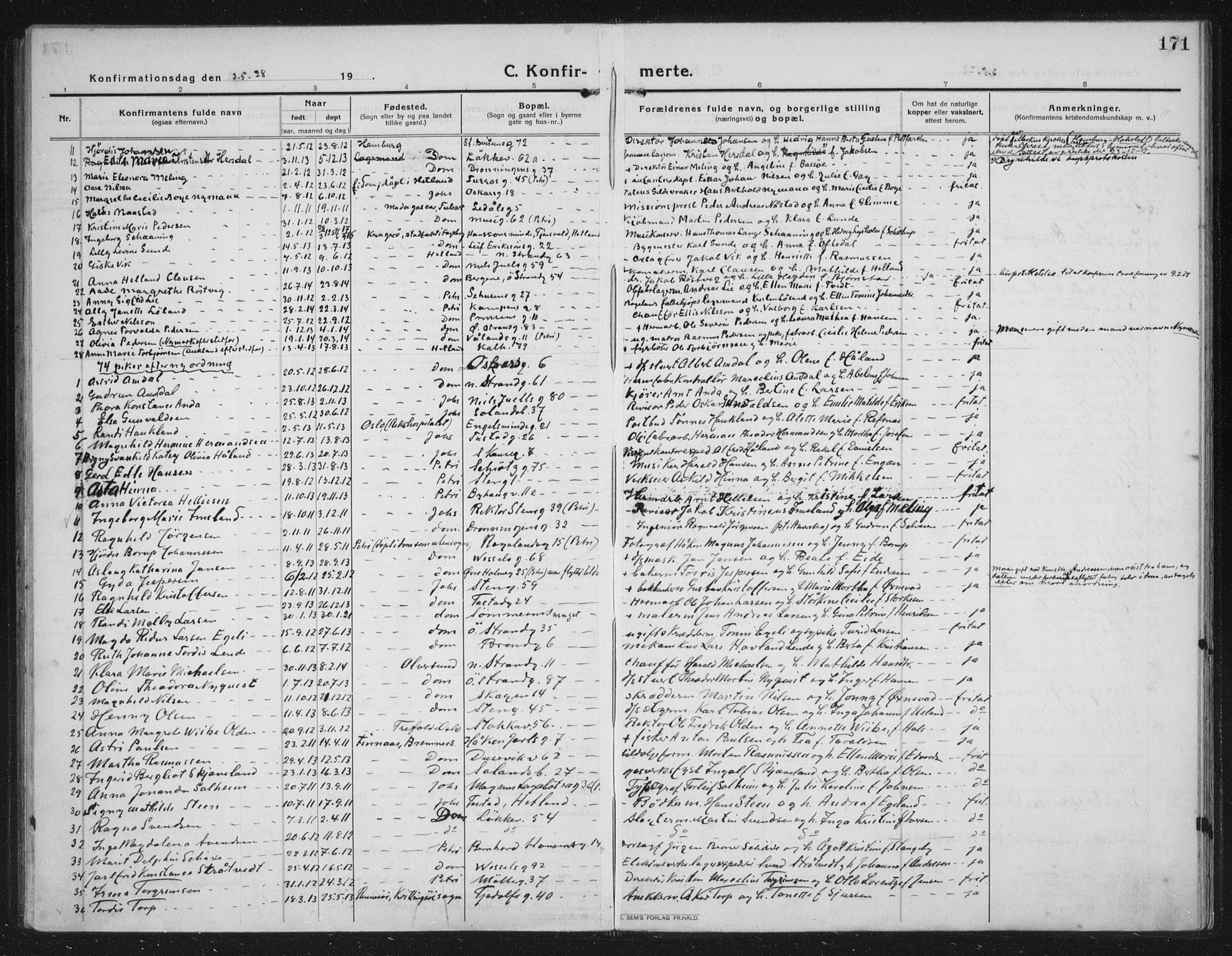 Domkirken sokneprestkontor, AV/SAST-A-101812/002/A/L0019: Parish register (official) no. A 35, 1916-1932, p. 171