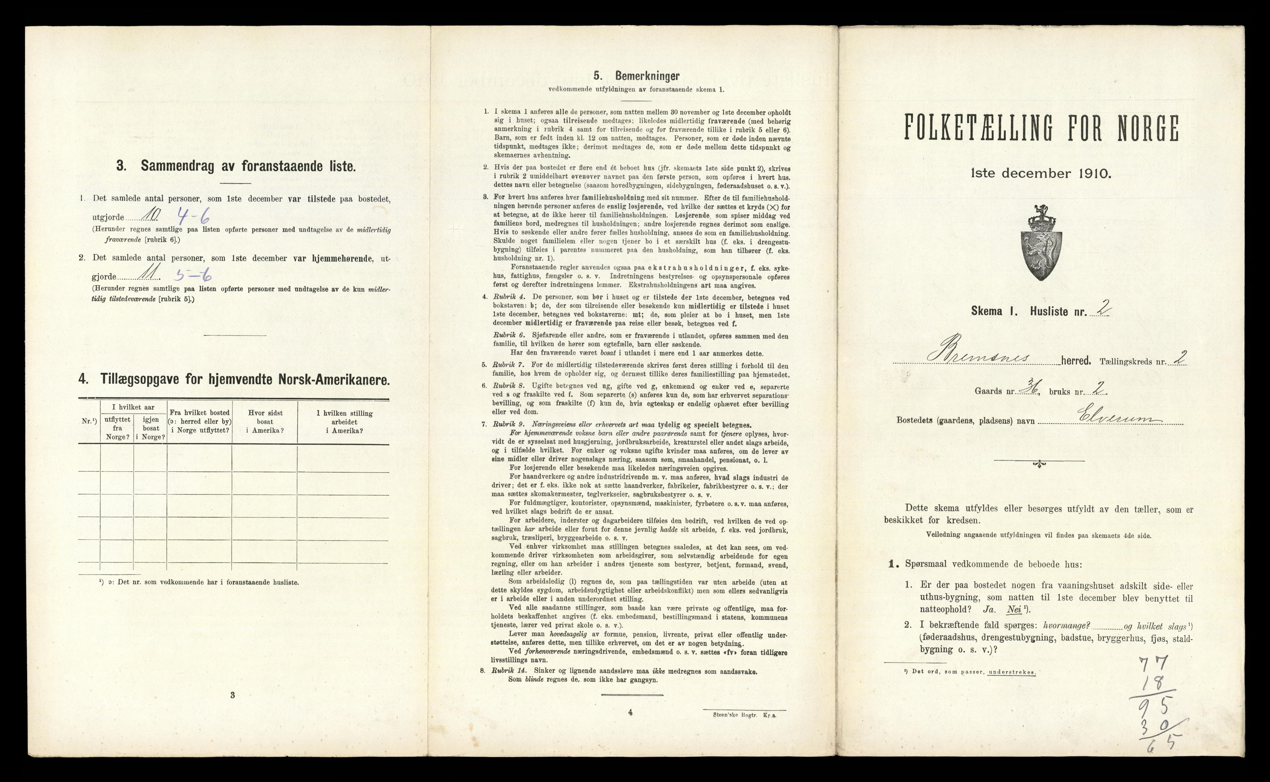 RA, 1910 census for Bremsnes, 1910, p. 240