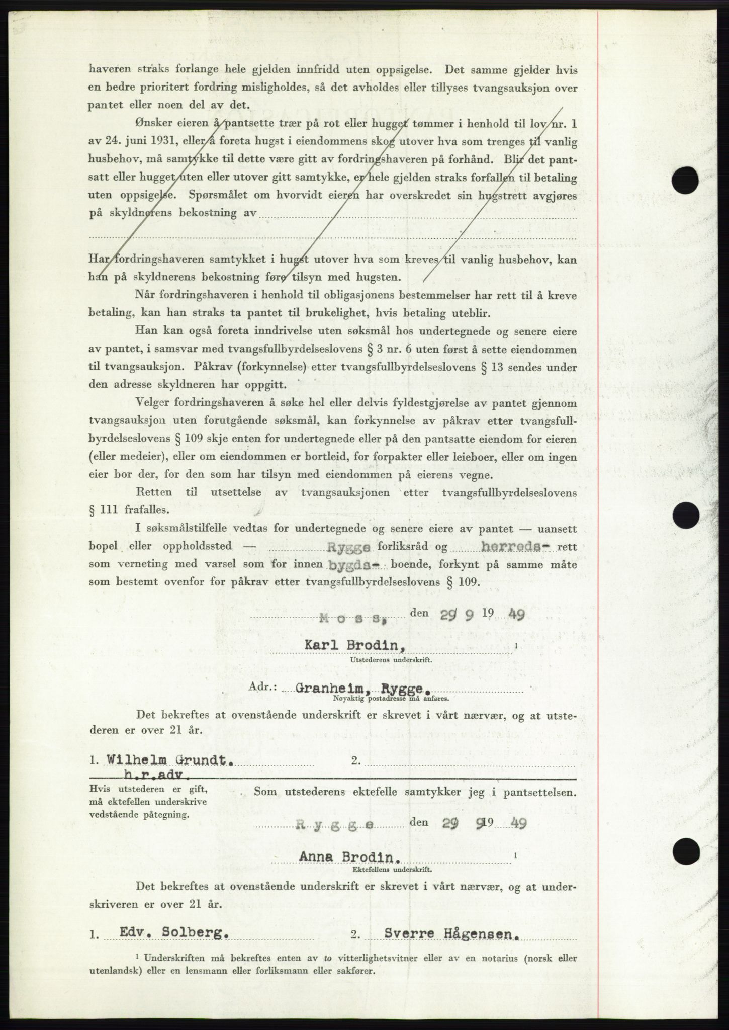 Moss sorenskriveri, SAO/A-10168: Mortgage book no. B23, 1949-1950, Diary no: : 3192/1949