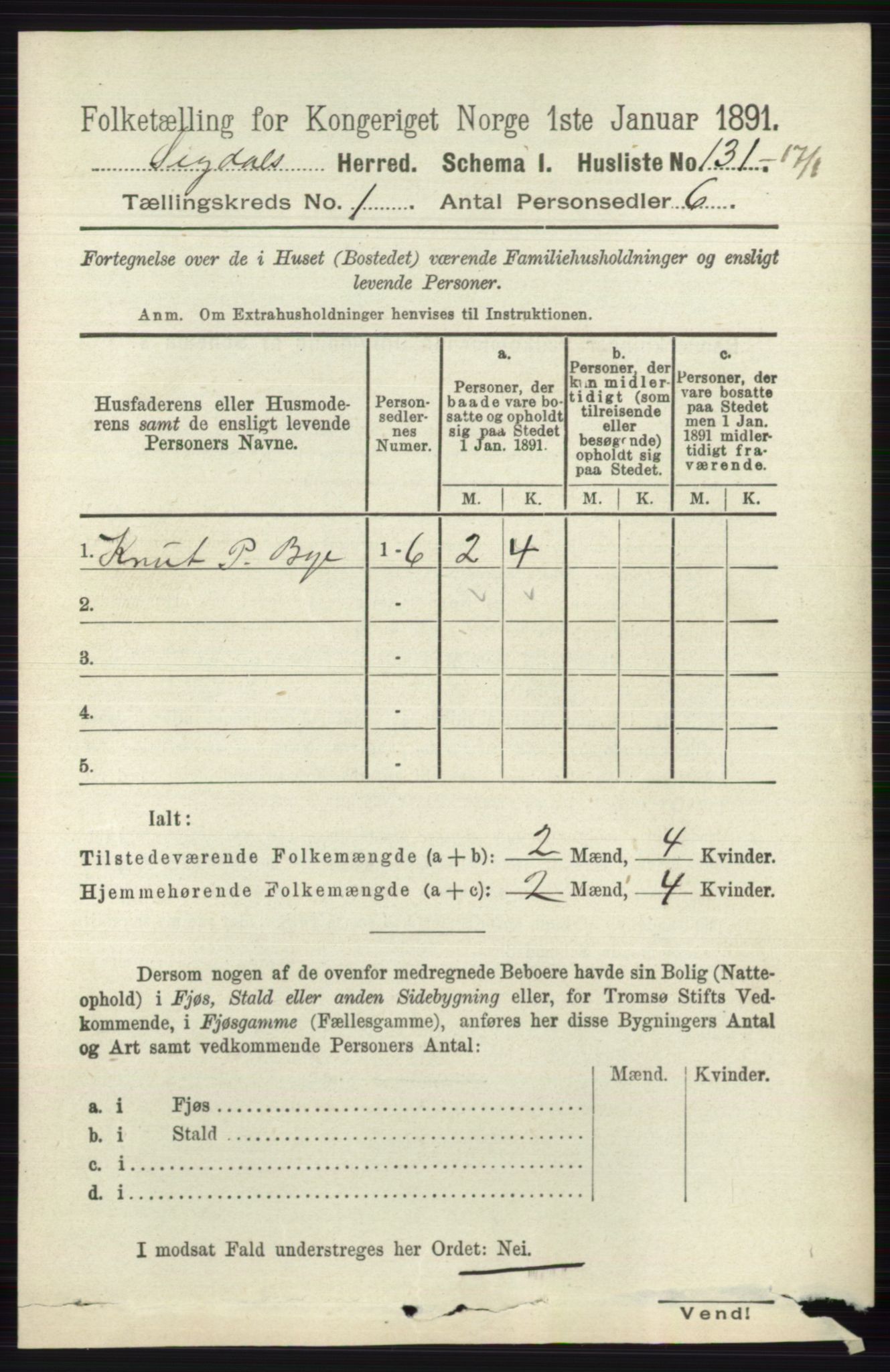 RA, 1891 census for 0621 Sigdal, 1891, p. 184