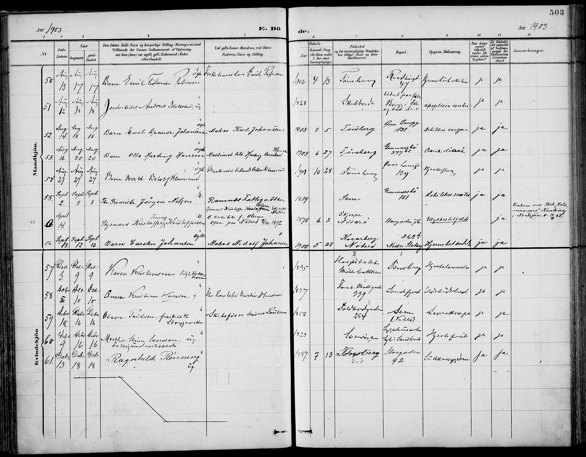 Tønsberg kirkebøker, AV/SAKO-A-330/F/Fa/L0013: Parish register (official) no. I 13, 1900-1913, p. 503