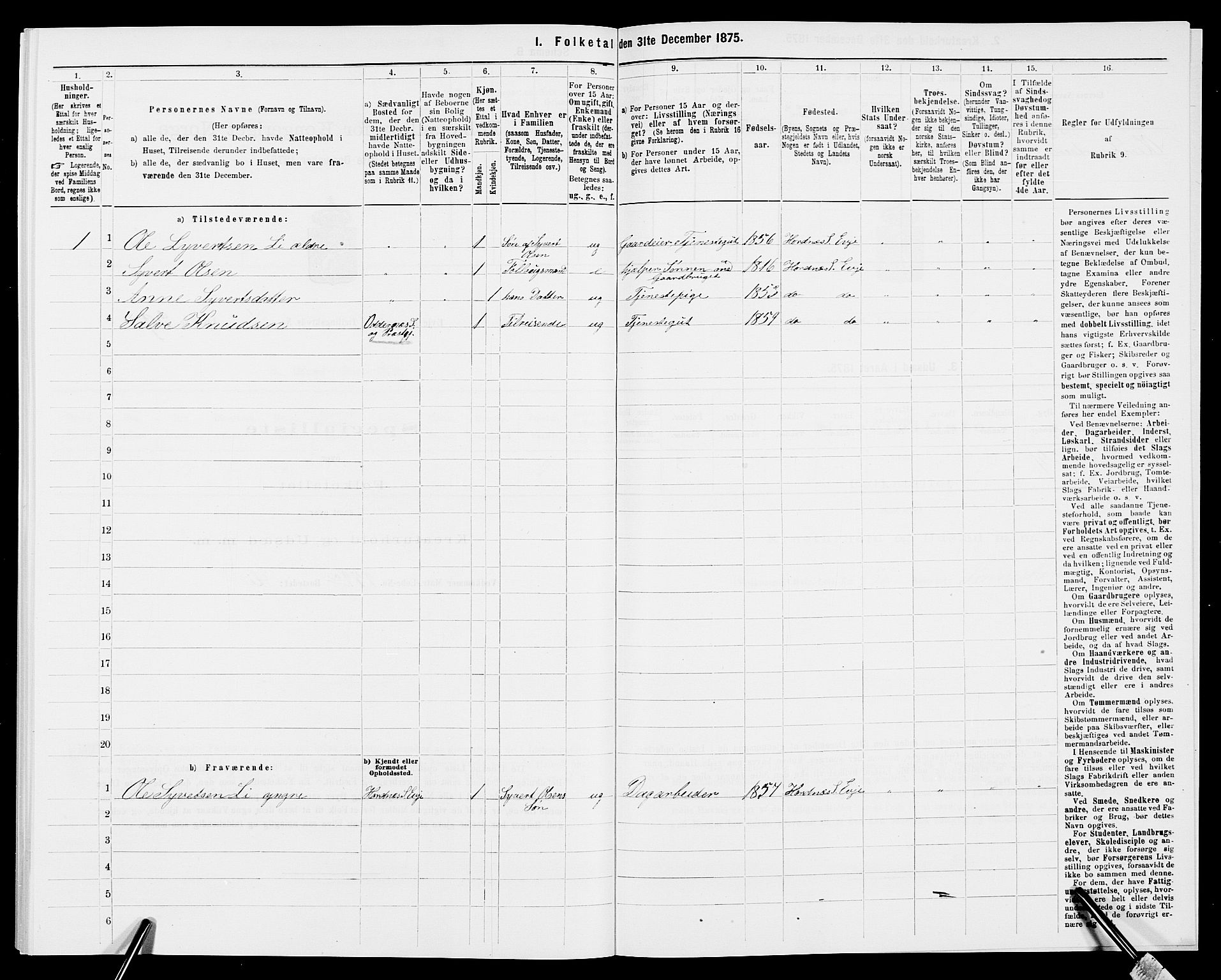 SAK, 1875 census for 0934P Evje, 1875, p. 664