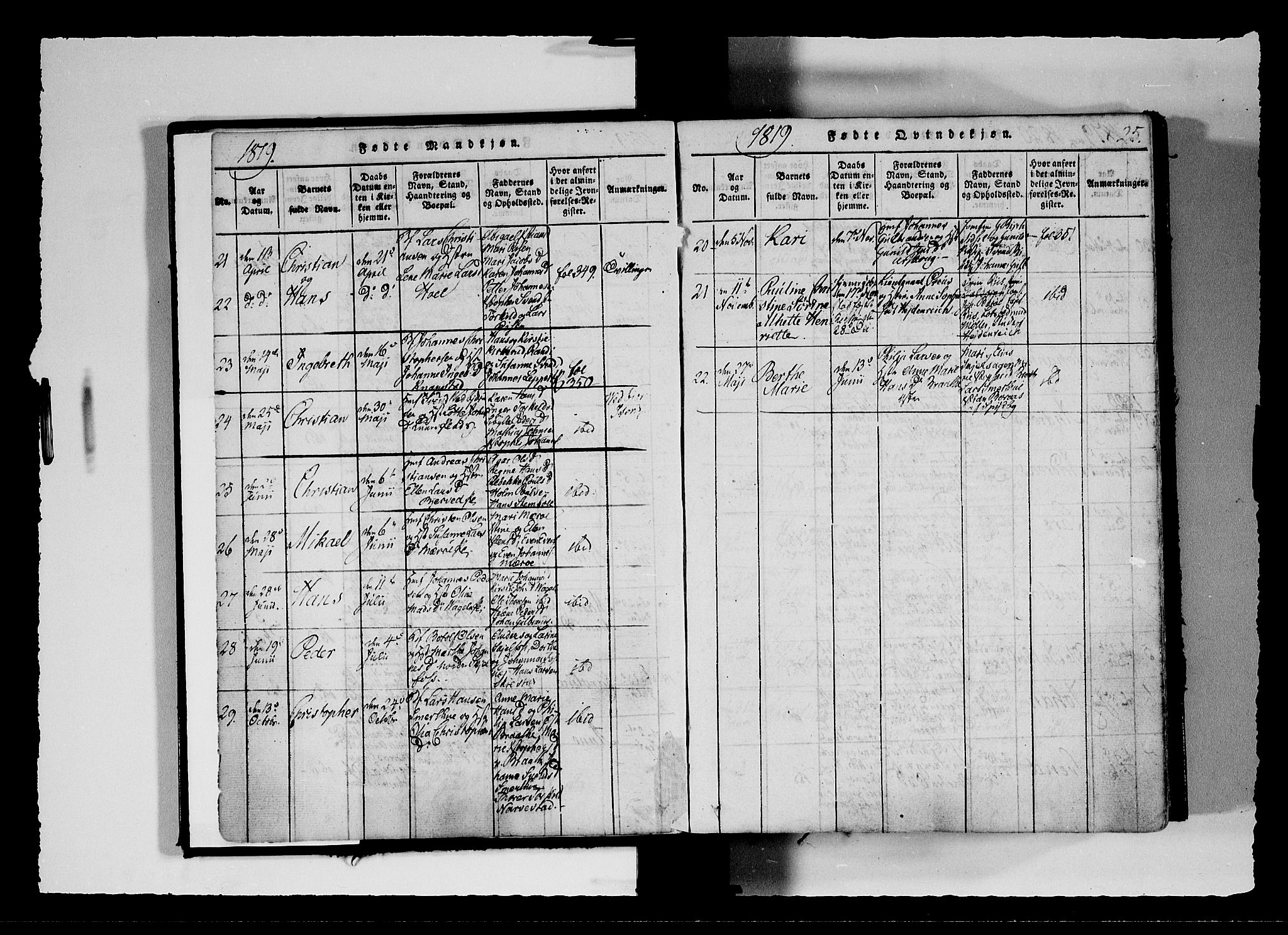 Hobøl prestekontor Kirkebøker, AV/SAO-A-2002/F/Fa/L0002: Parish register (official) no. I 2, 1814-1841, p. 25