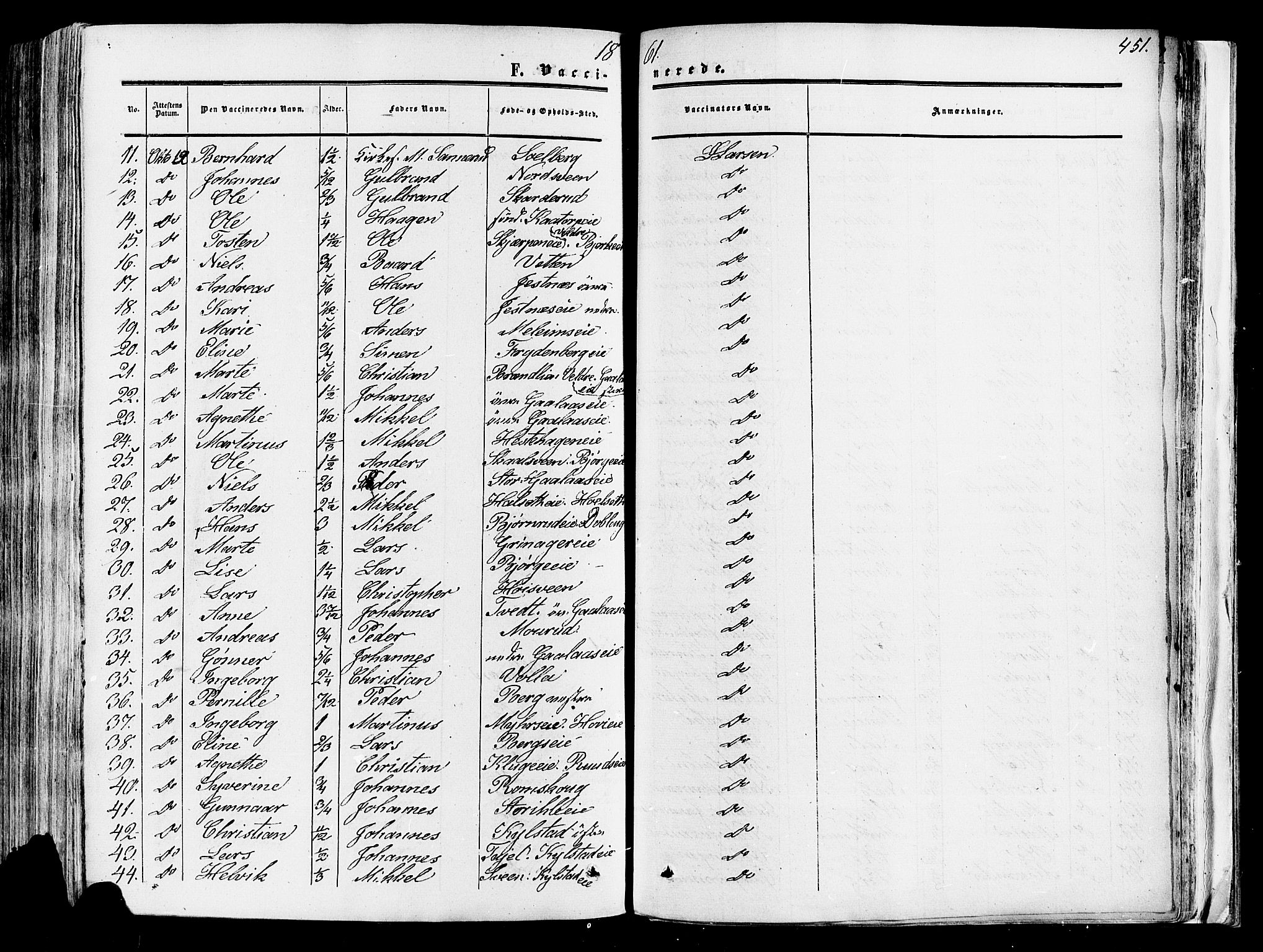 Vang prestekontor, Hedmark, SAH/PREST-008/H/Ha/Haa/L0013: Parish register (official) no. 13, 1855-1879, p. 451
