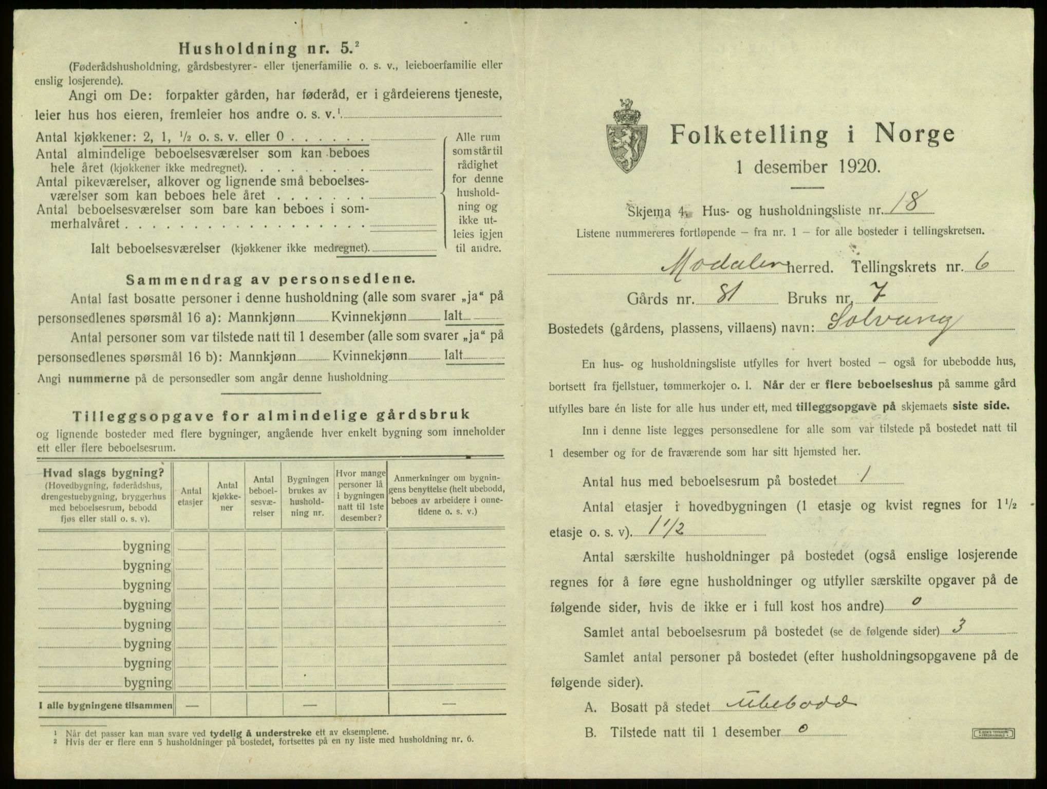 SAB, 1920 census for Modalen, 1920, p. 202