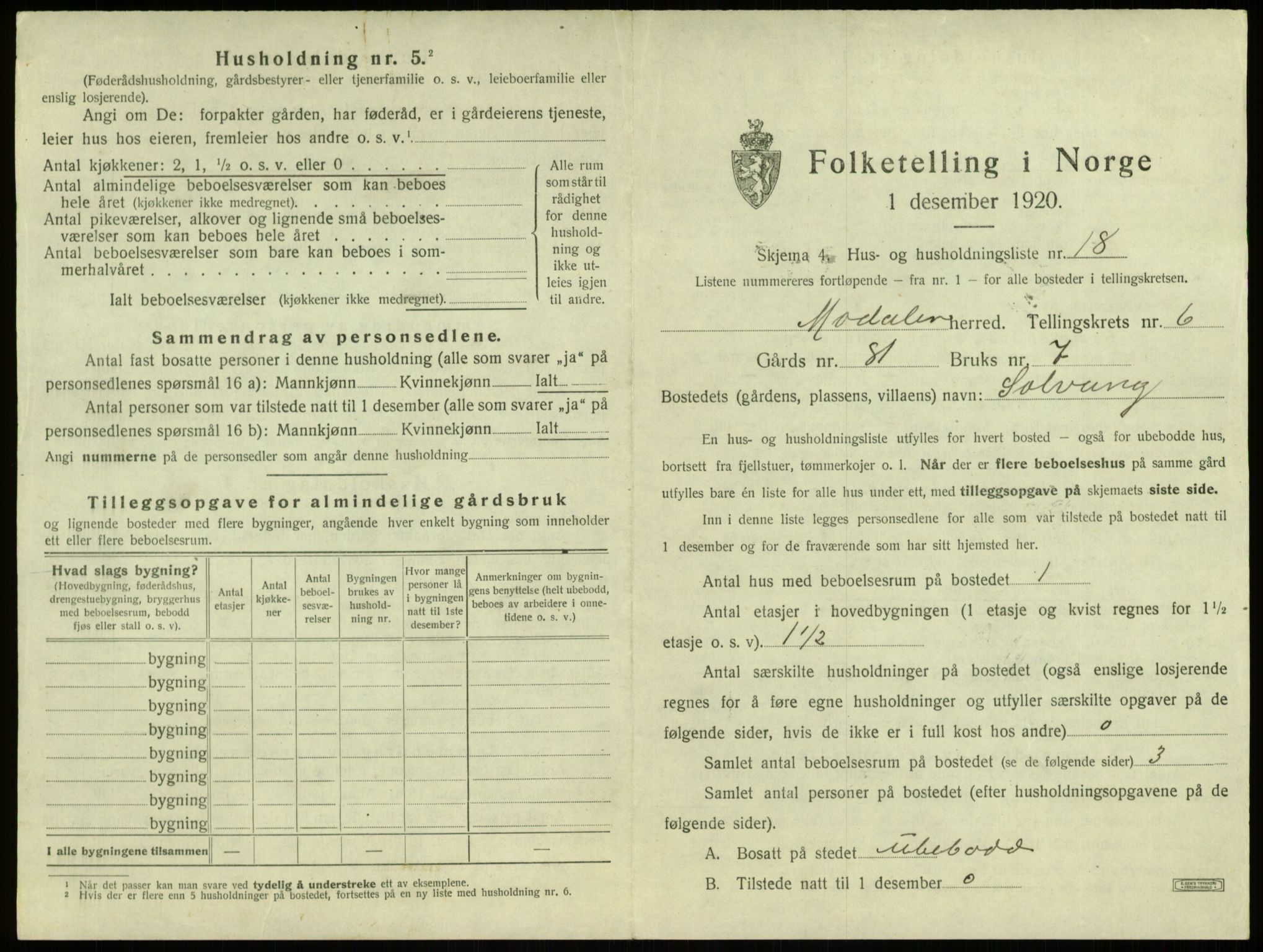 SAB, 1920 census for Modalen, 1920, p. 202
