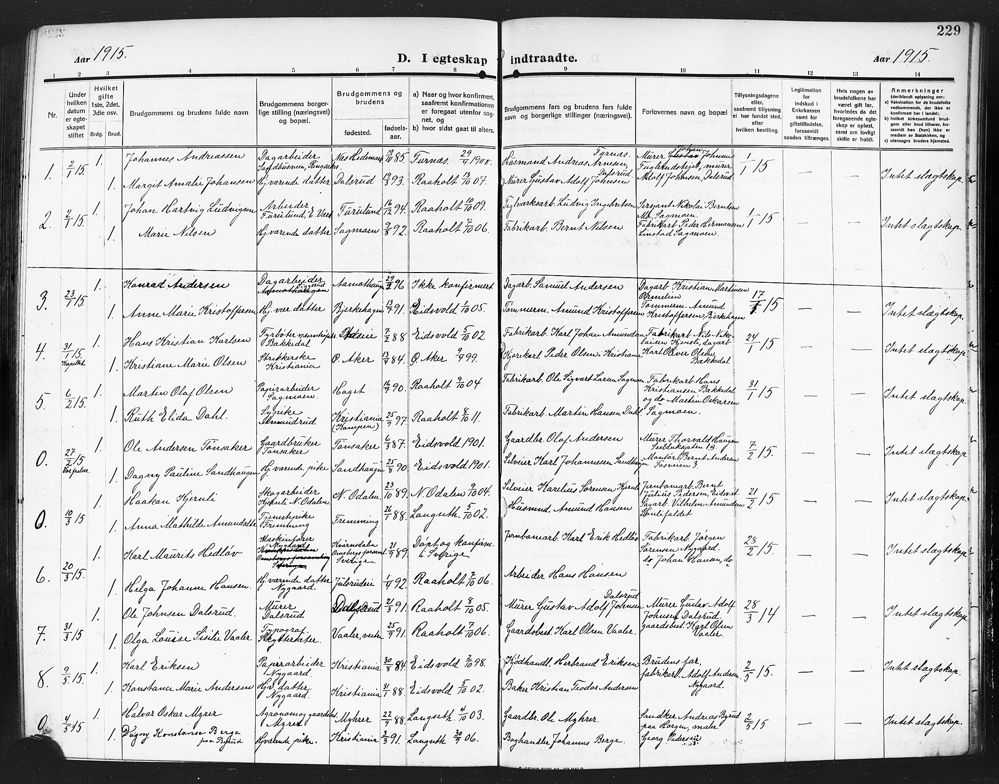 Eidsvoll prestekontor Kirkebøker, SAO/A-10888/G/Ga/L0008: Parish register (copy) no. I 8, 1909-1918, p. 229