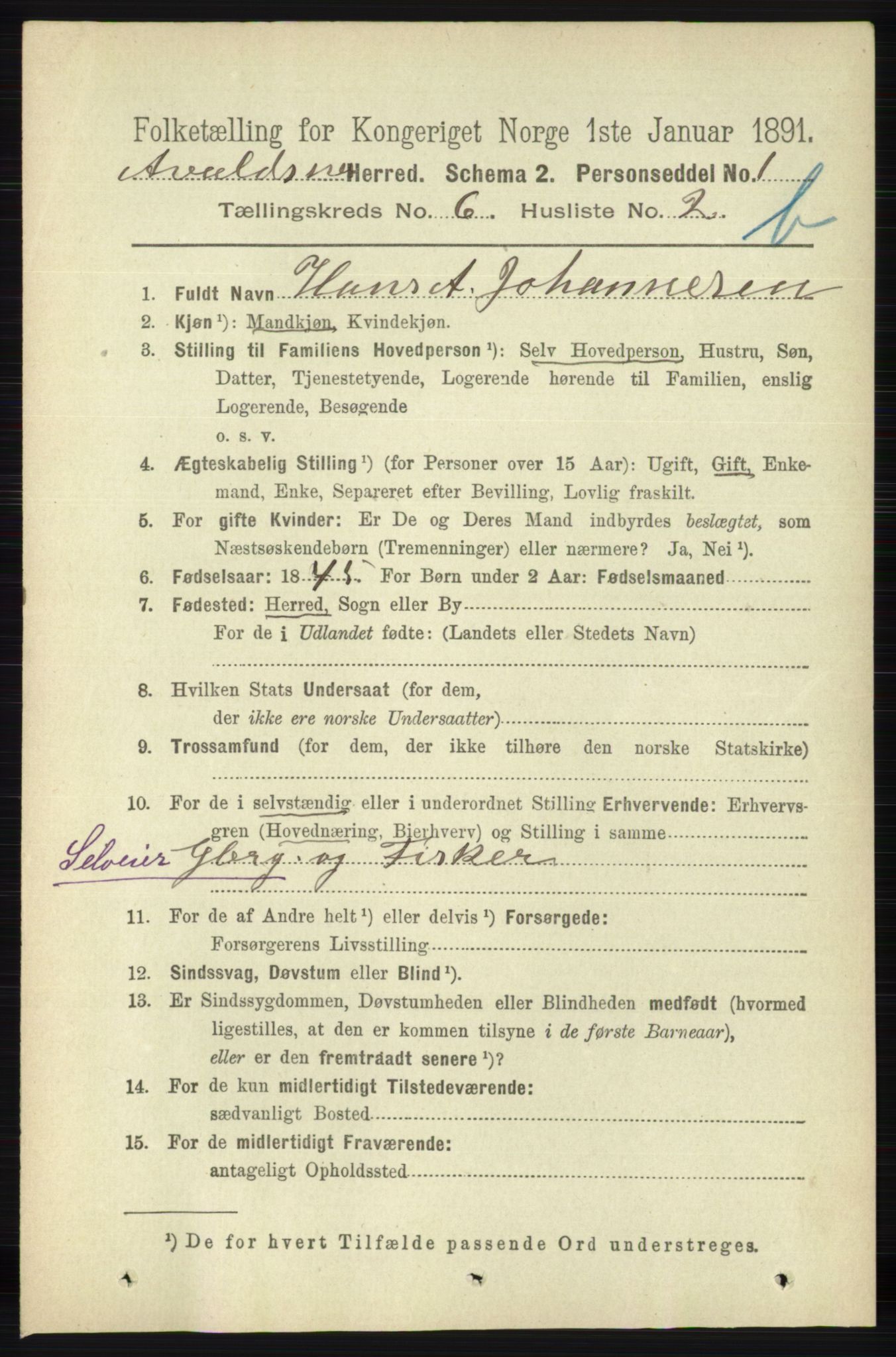 RA, 1891 census for 1147 Avaldsnes, 1891, p. 3239