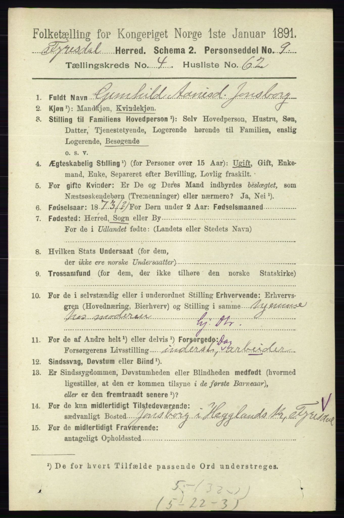 RA, 1891 census for 0831 Fyresdal, 1891, p. 1214