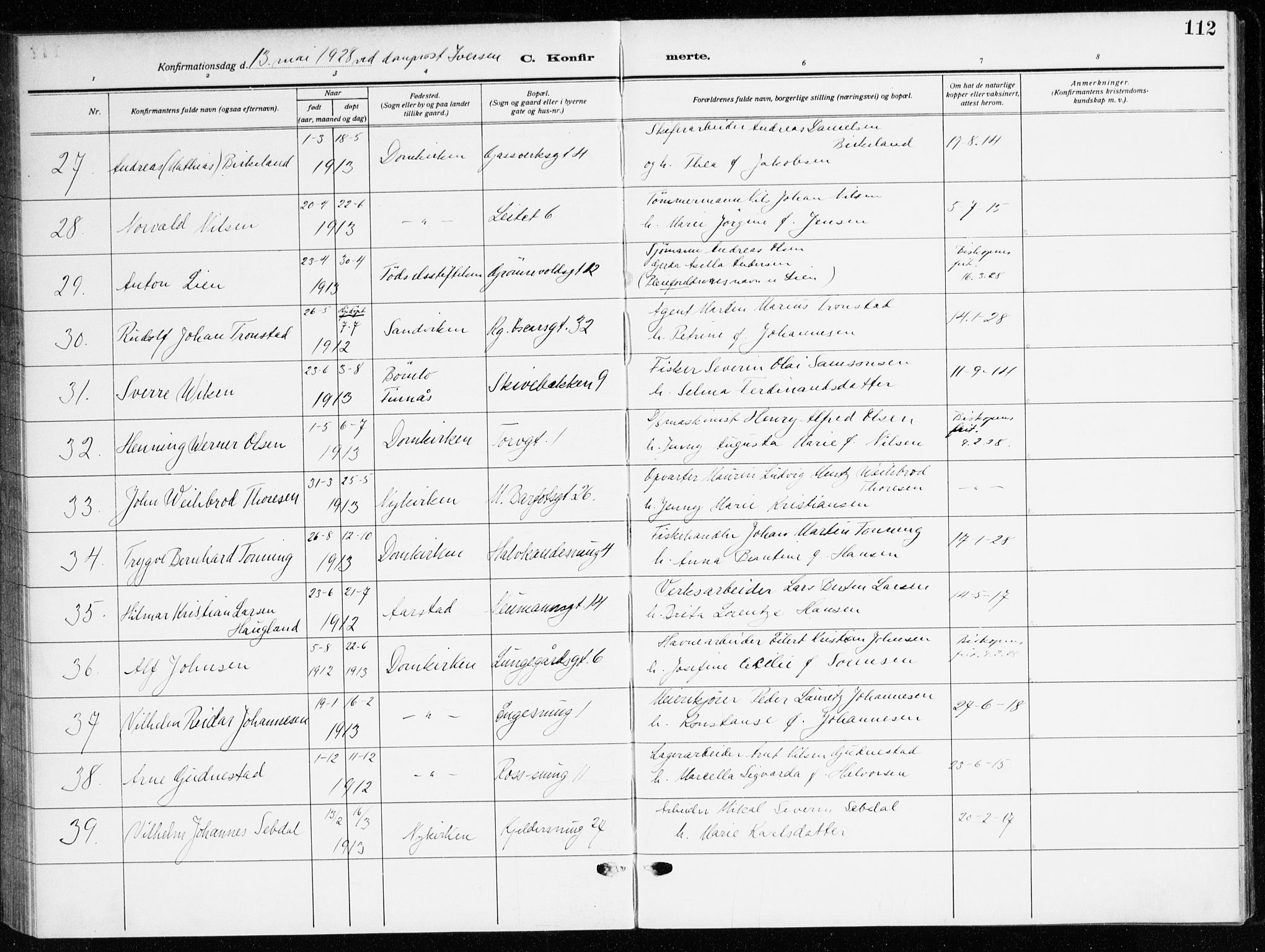 Domkirken sokneprestembete, AV/SAB-A-74801/H/Haa/L0032: Parish register (official) no. C 7, 1915-1930, p. 112