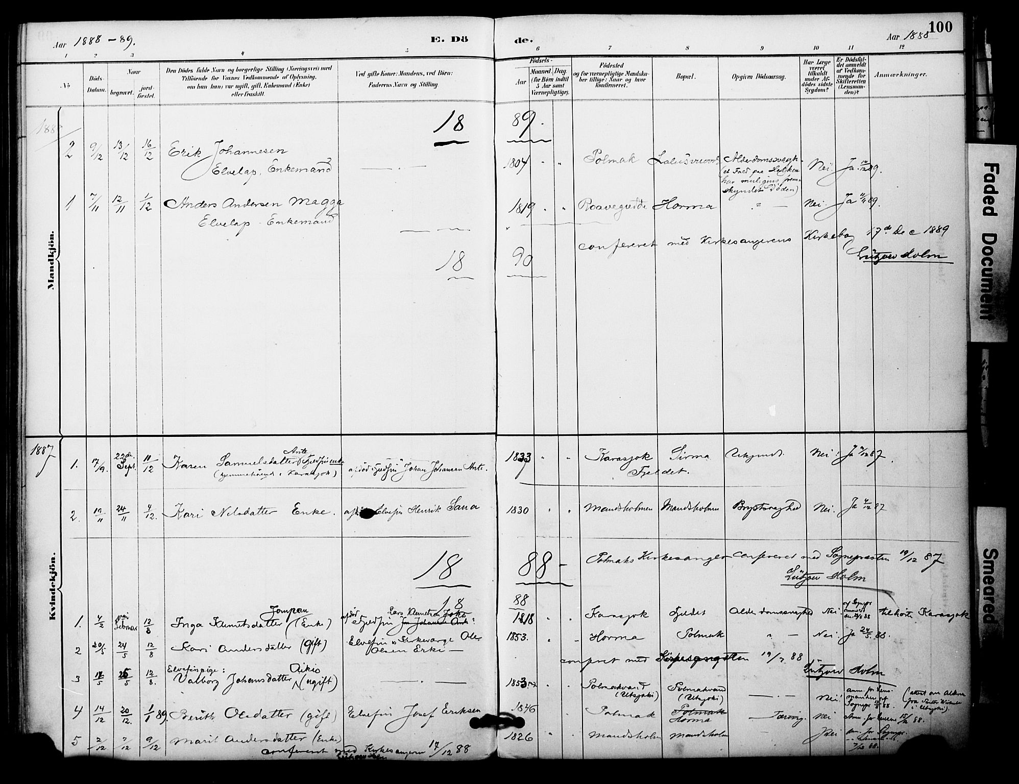 Nesseby sokneprestkontor, SATØ/S-1330/H/Ha/L0005kirke: Parish register (official) no. 5, 1885-1906, p. 100
