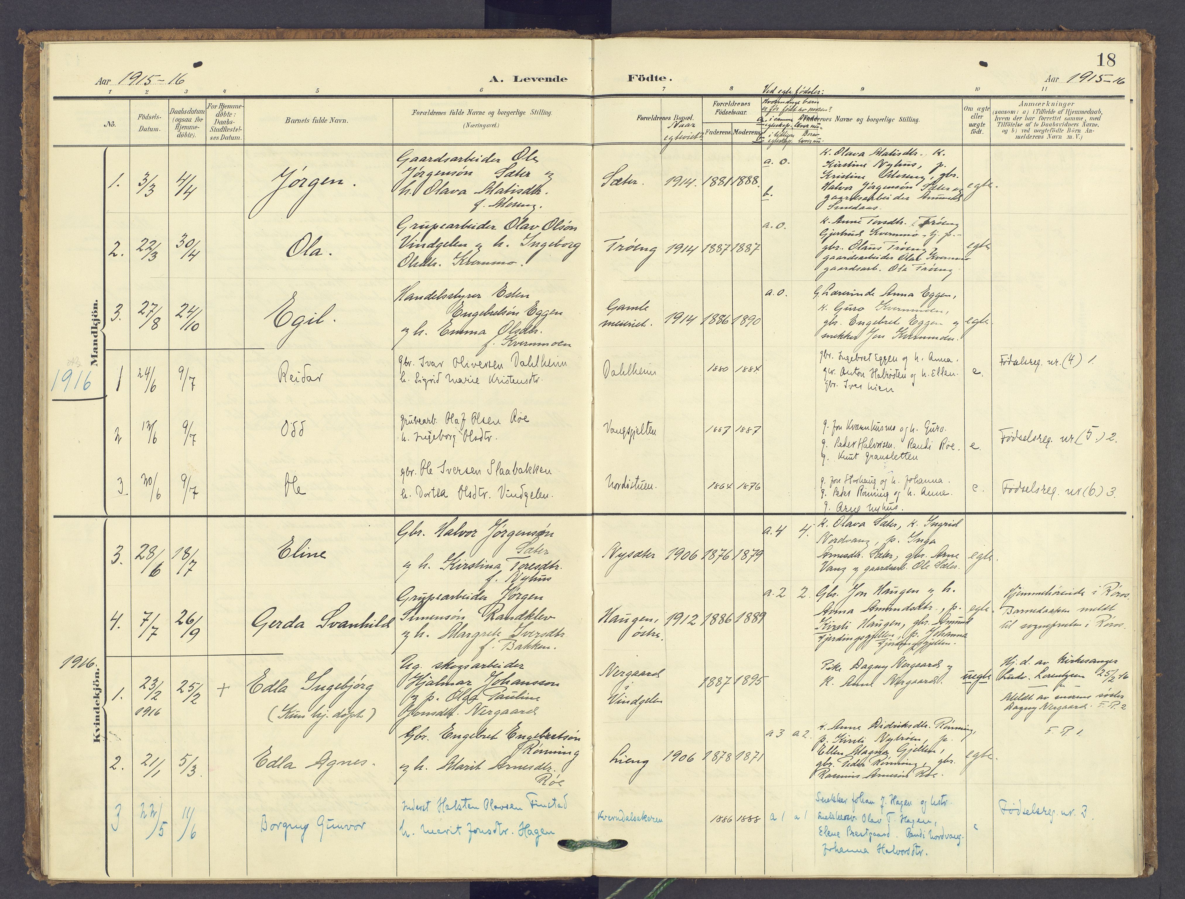 Tolga prestekontor, AV/SAH-PREST-062/K/L0015: Parish register (official) no. 15, 1903-1946, p. 18