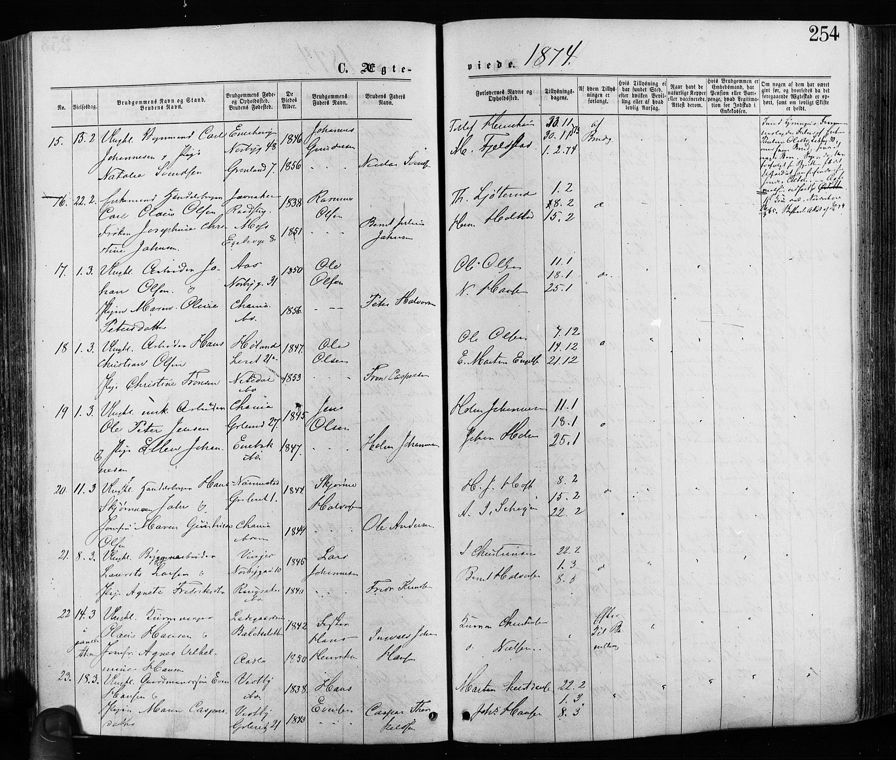 Grønland prestekontor Kirkebøker, AV/SAO-A-10848/F/Fa/L0005: Parish register (official) no. 5, 1869-1880, p. 254