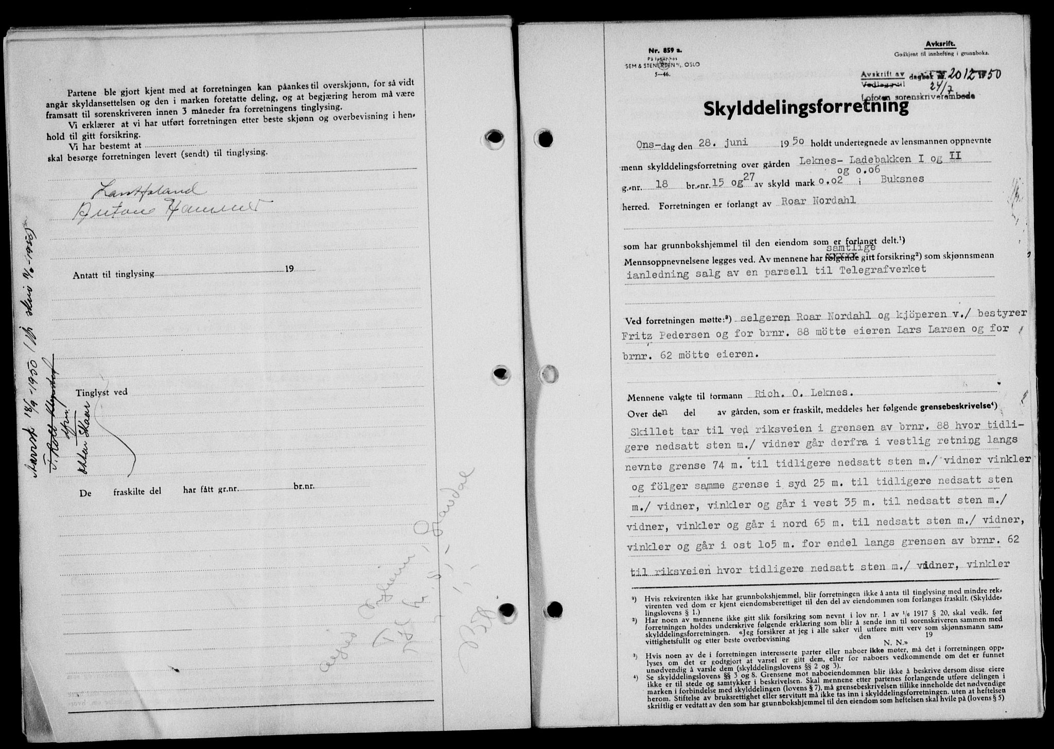 Lofoten sorenskriveri, SAT/A-0017/1/2/2C/L0024a: Mortgage book no. 24a, 1950-1950, Diary no: : 2012/1950
