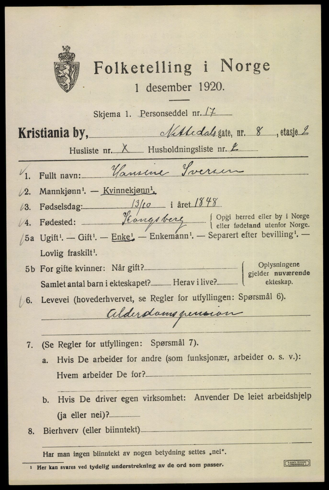 SAO, 1920 census for Kristiania, 1920, p. 417603