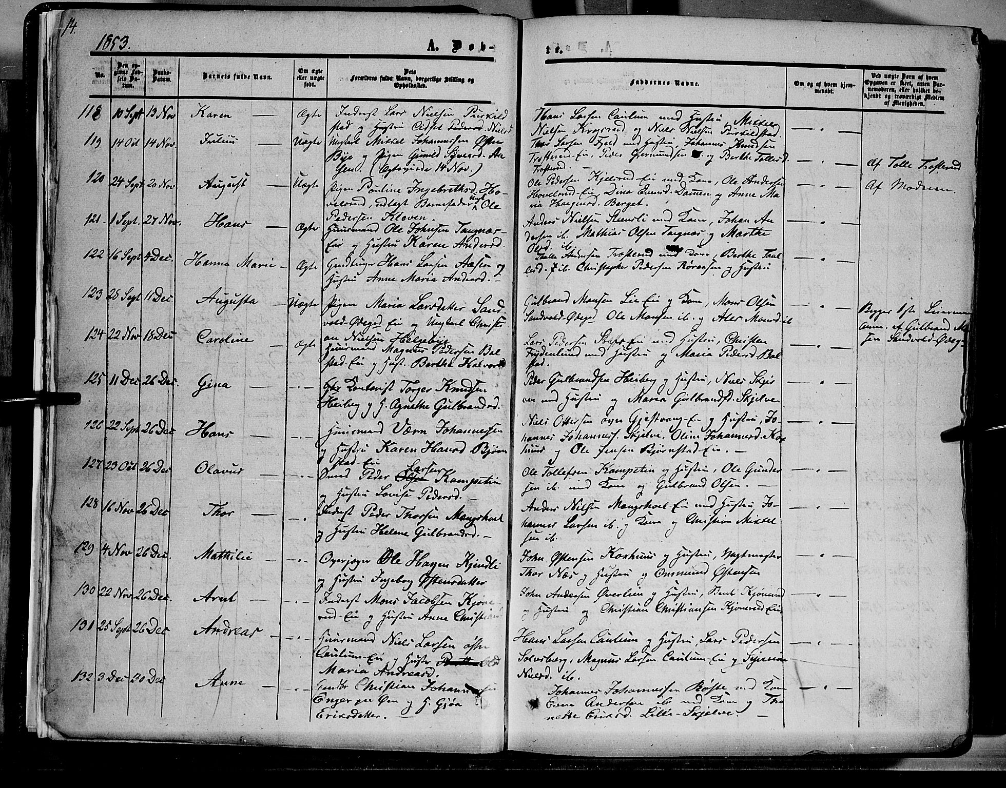 Nes prestekontor, Hedmark, AV/SAH-PREST-020/K/Ka/L0004: Parish register (official) no. 4, 1852-1886, p. 14