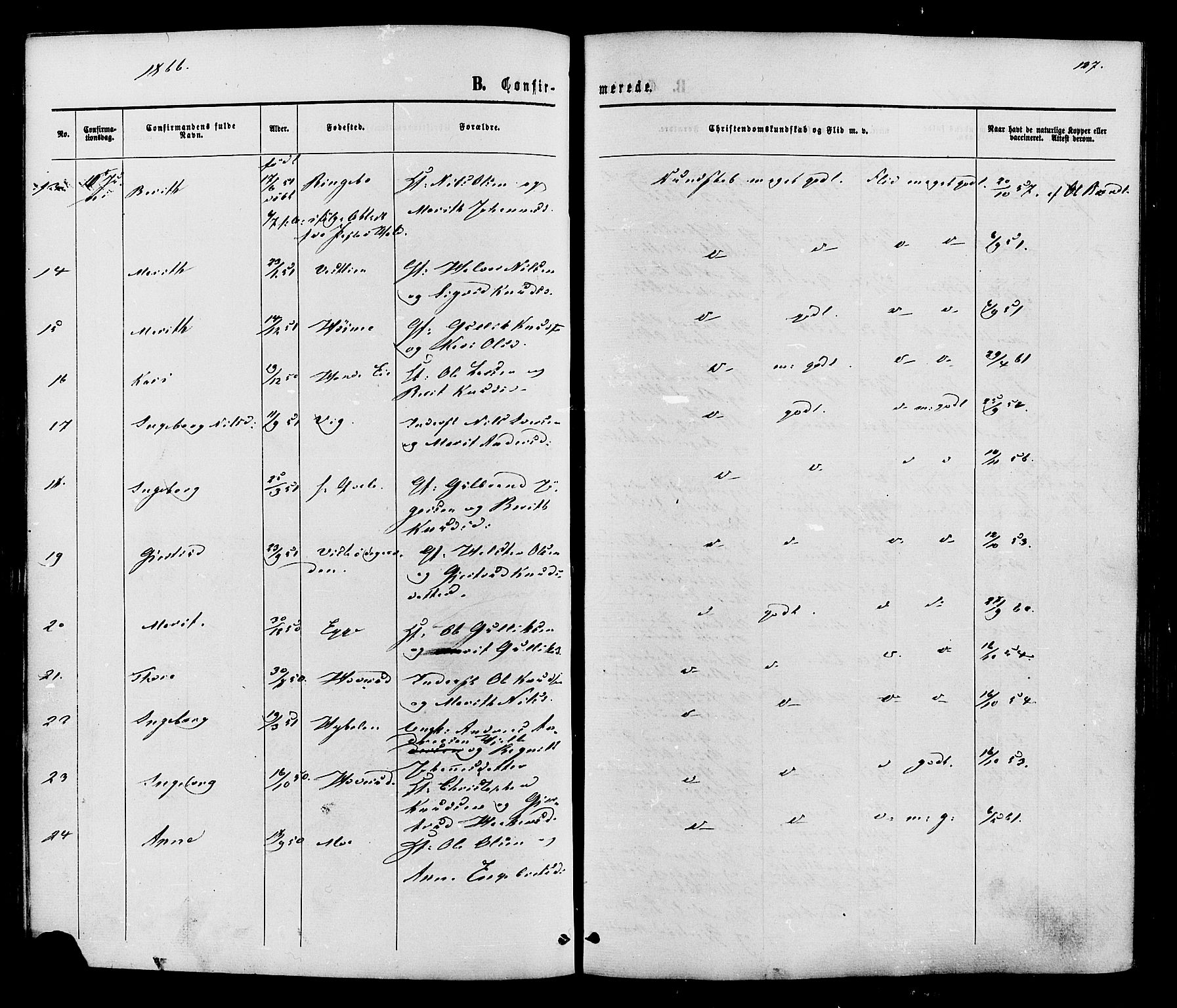 Vestre Slidre prestekontor, SAH/PREST-136/H/Ha/Haa/L0003: Parish register (official) no. 3, 1865-1880, p. 127