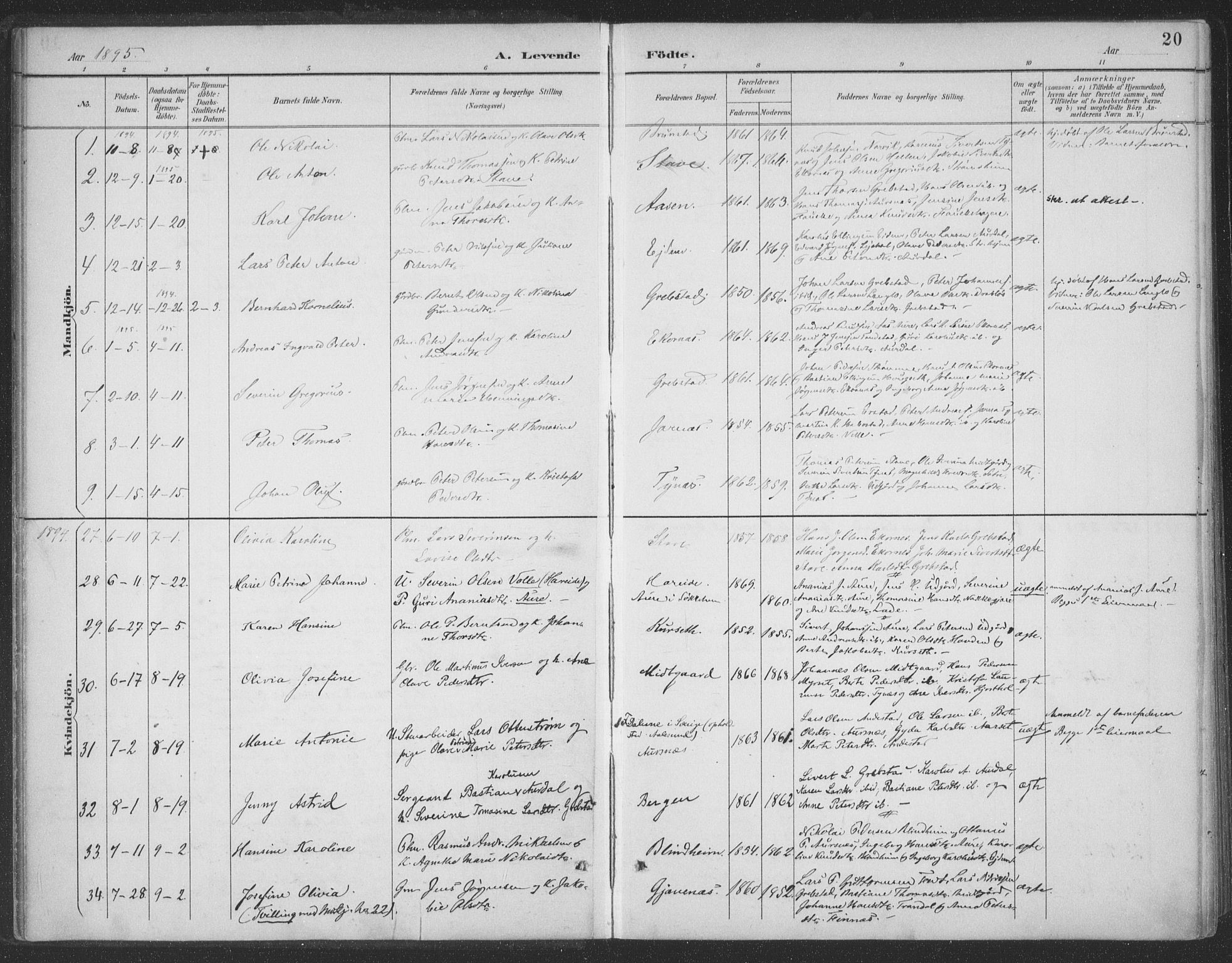 Ministerialprotokoller, klokkerbøker og fødselsregistre - Møre og Romsdal, SAT/A-1454/523/L0335: Parish register (official) no. 523A02, 1891-1911, p. 20