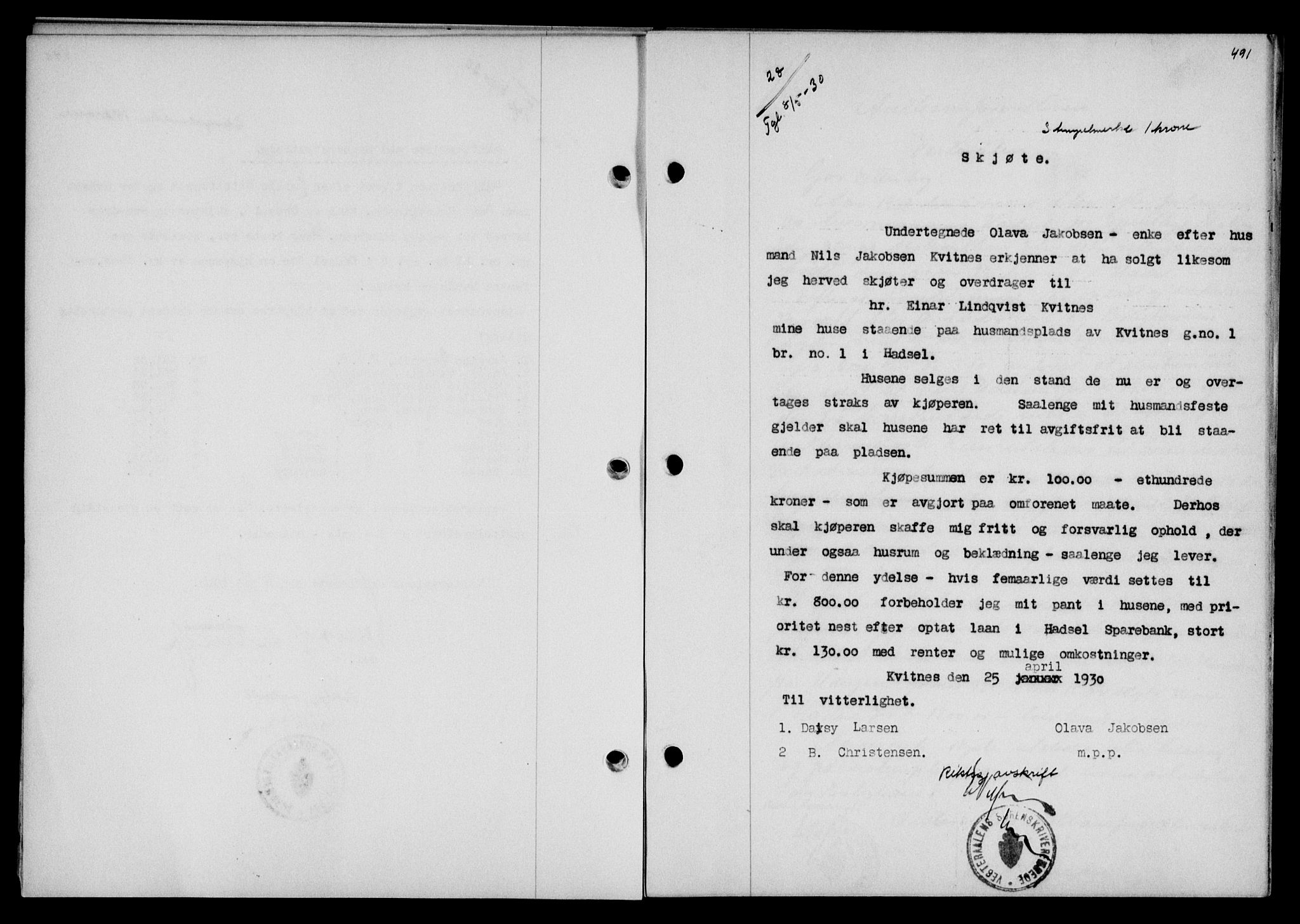 Vesterålen sorenskriveri, SAT/A-4180/1/2/2Ca/L0050: Mortgage book no. 43, 1929-1930, Deed date: 08.05.1930