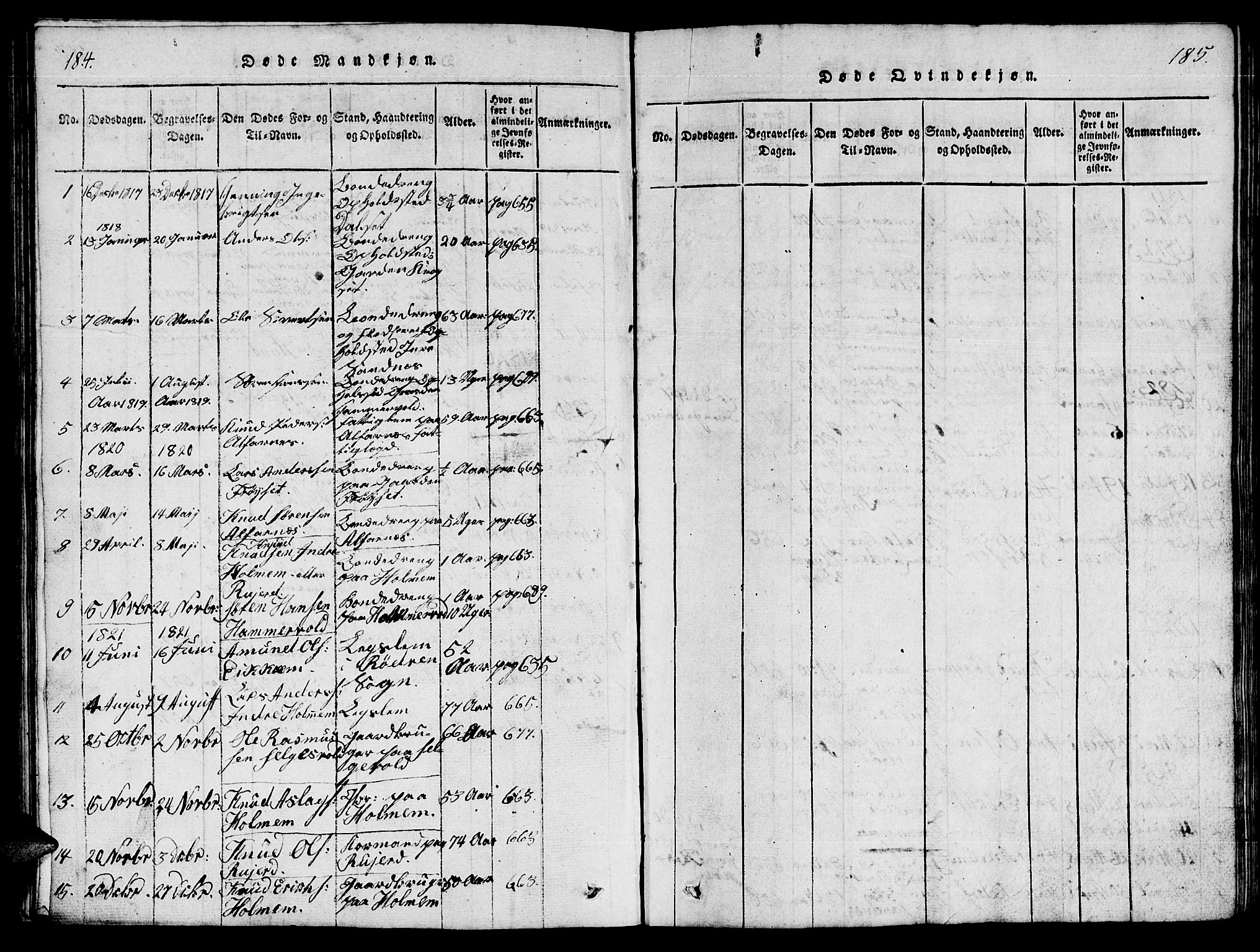 Ministerialprotokoller, klokkerbøker og fødselsregistre - Møre og Romsdal, SAT/A-1454/548/L0613: Parish register (copy) no. 548C01, 1818-1846, p. 184-185