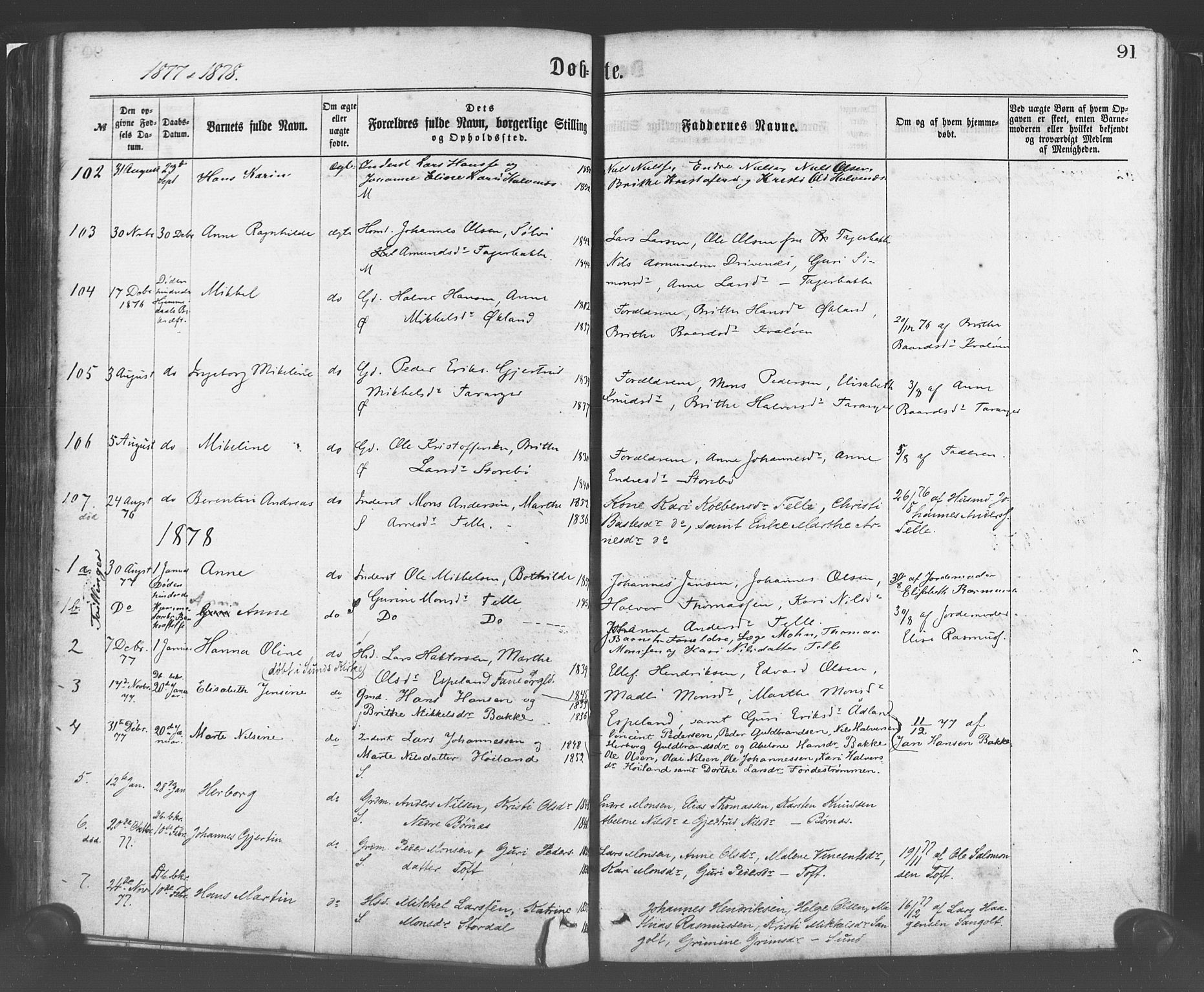 Sund sokneprestembete, SAB/A-99930: Parish register (official) no. A 15, 1867-1881, p. 91