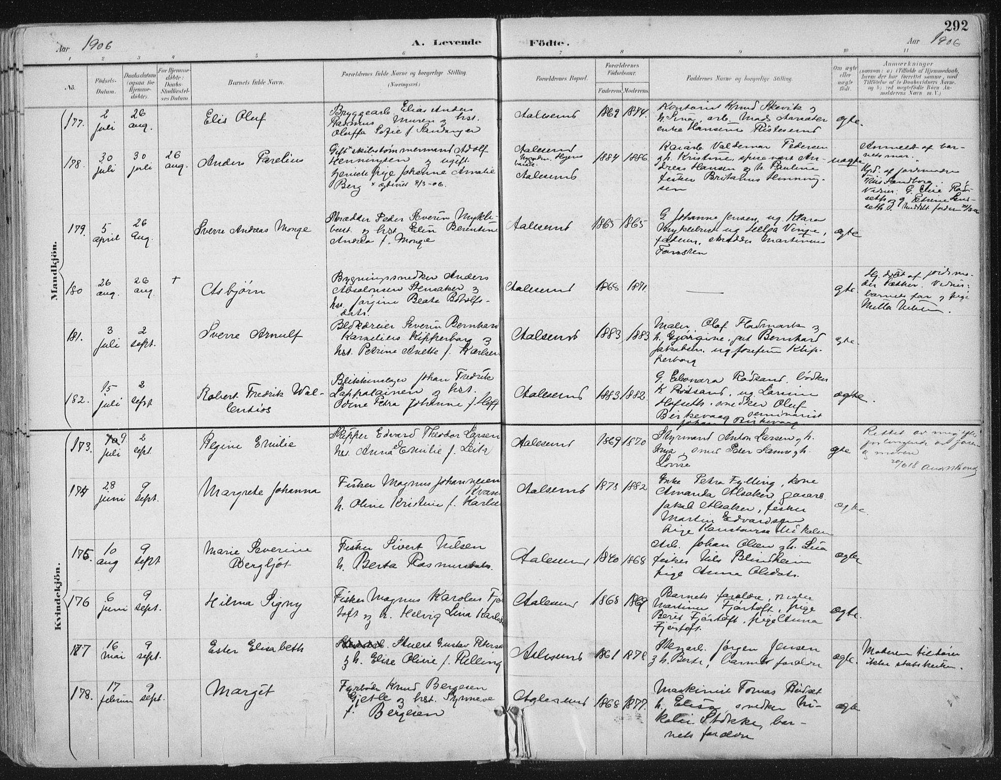 Ministerialprotokoller, klokkerbøker og fødselsregistre - Møre og Romsdal, AV/SAT-A-1454/529/L0456: Parish register (official) no. 529A06, 1894-1906, p. 292