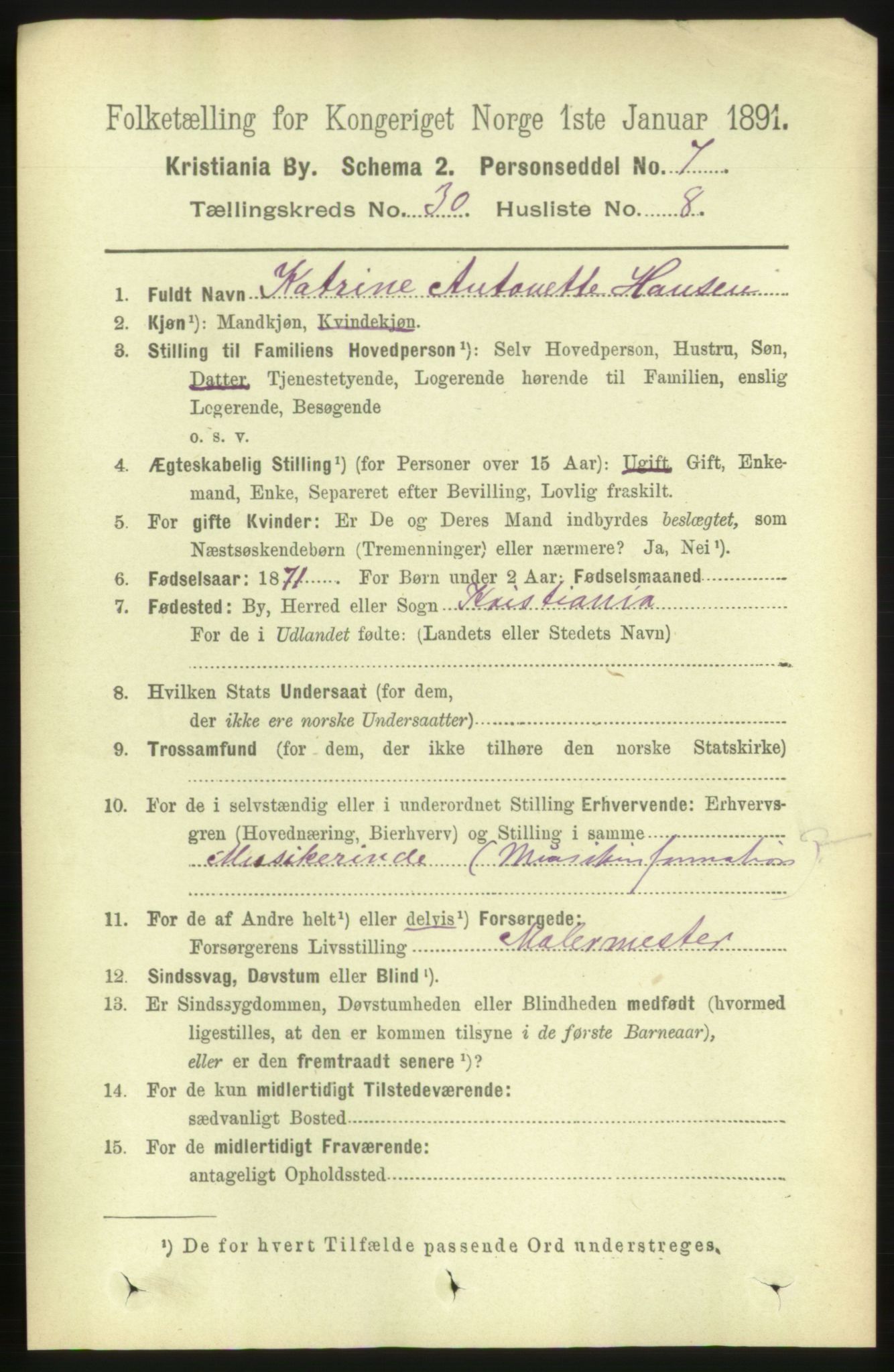 RA, 1891 census for 0301 Kristiania, 1891, p. 15735
