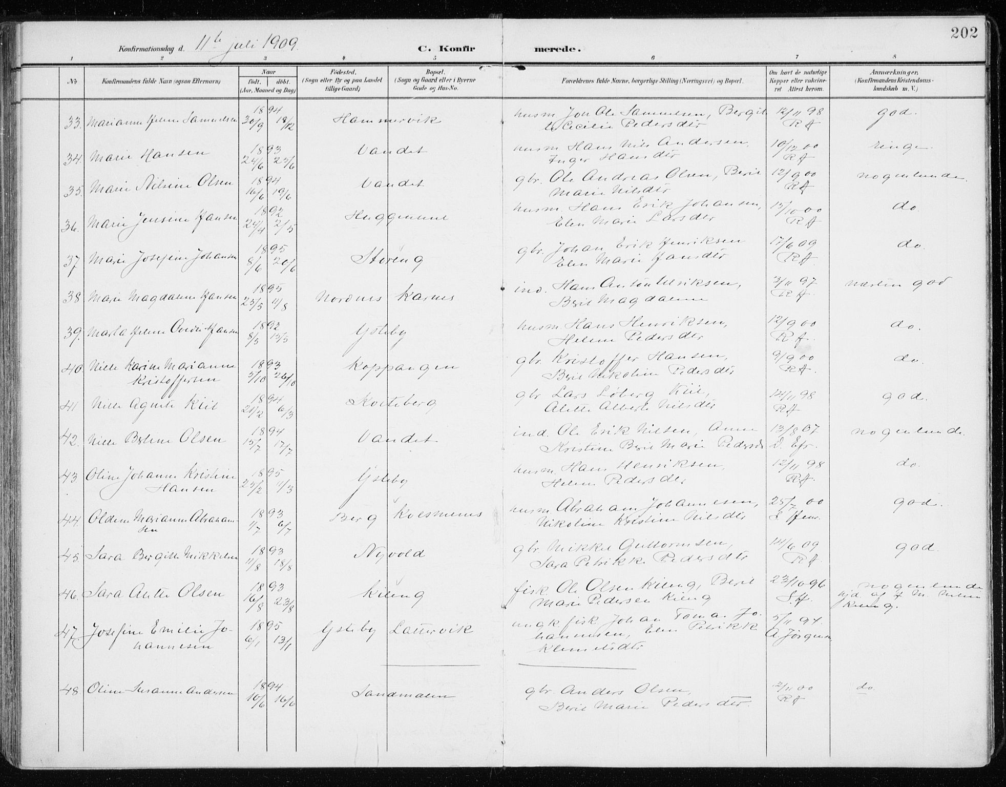 Lyngen sokneprestembete, AV/SATØ-S-1289/H/He/Hea/L0011kirke: Parish register (official) no. 11, 1903-1913, p. 202