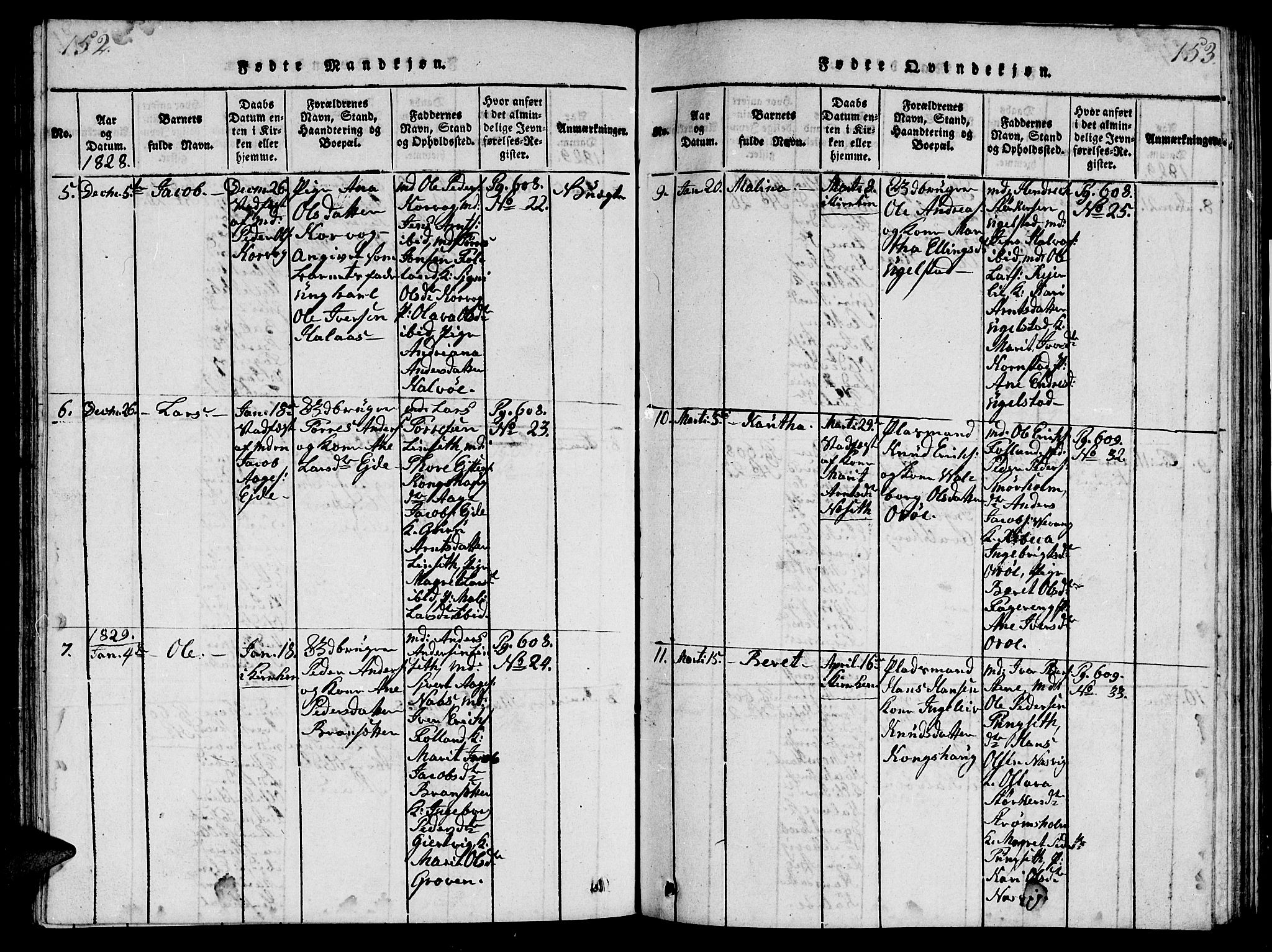 Ministerialprotokoller, klokkerbøker og fødselsregistre - Møre og Romsdal, AV/SAT-A-1454/570/L0831: Parish register (official) no. 570A05, 1819-1829, p. 152-153