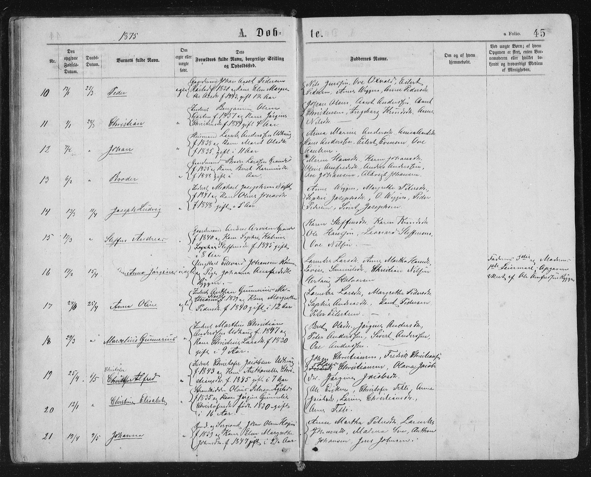 Ministerialprotokoller, klokkerbøker og fødselsregistre - Sør-Trøndelag, AV/SAT-A-1456/659/L0745: Parish register (copy) no. 659C02, 1869-1892, p. 45