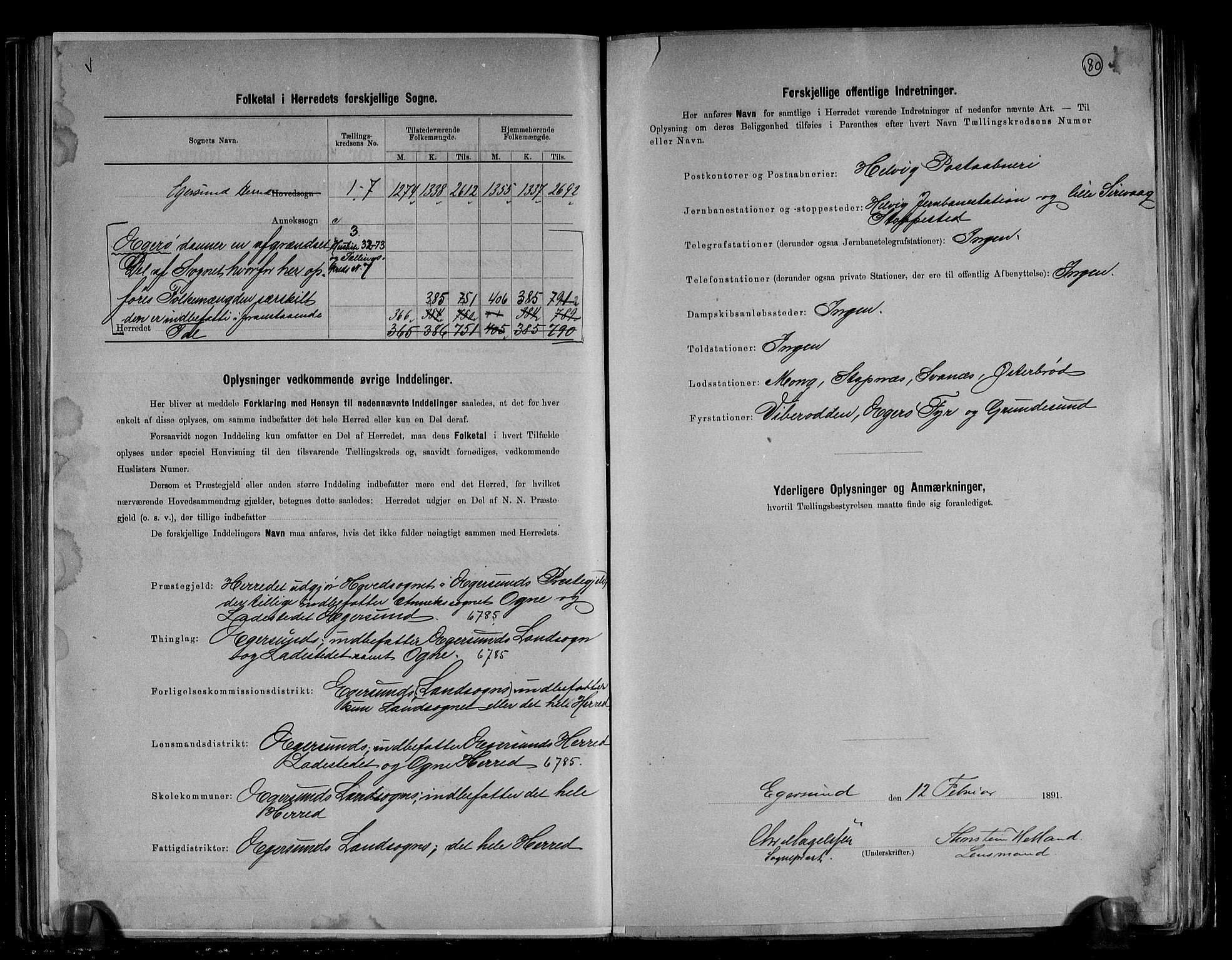 RA, 1891 census for 1116 Eigersund herred, 1891, p. 3