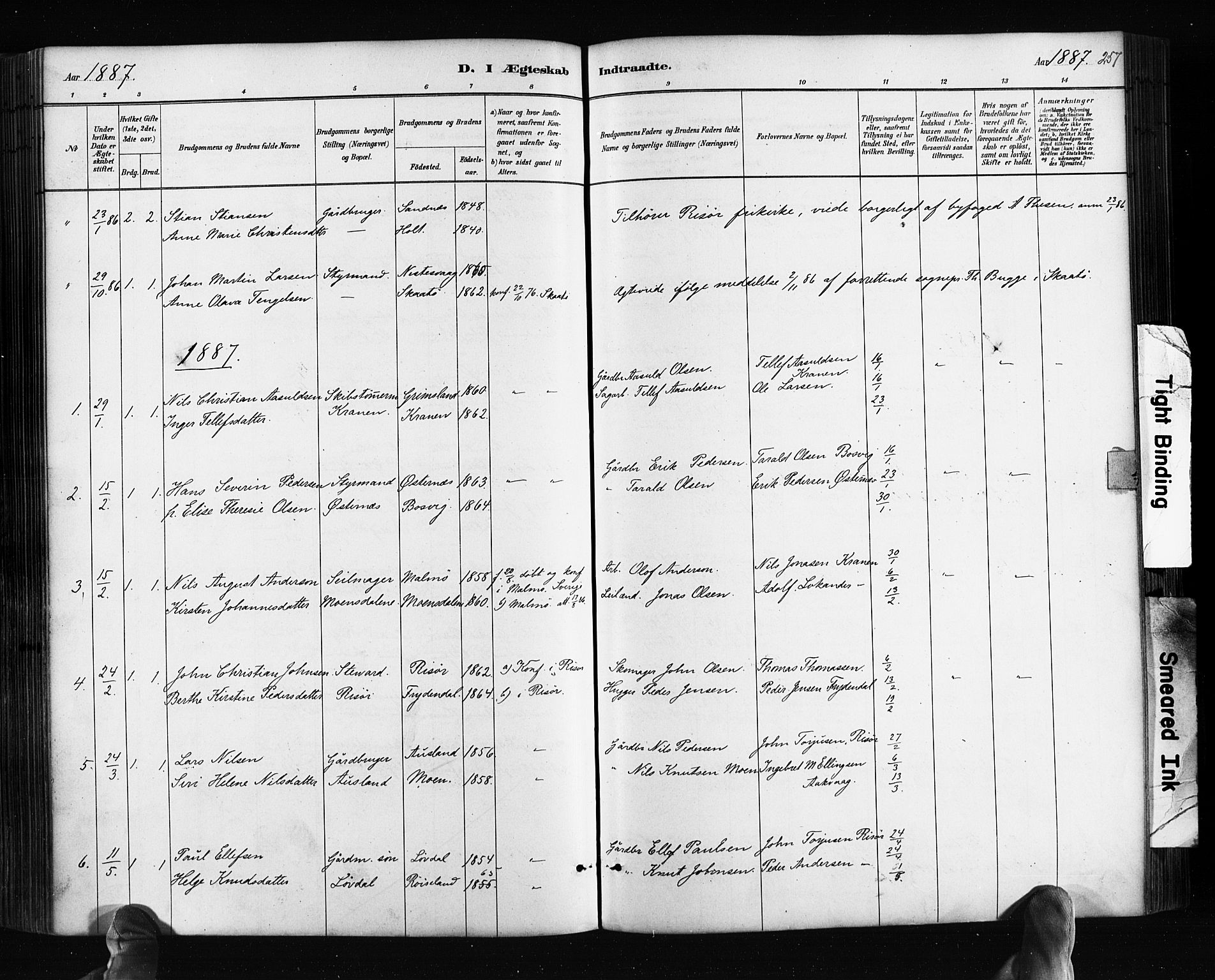 Søndeled sokneprestkontor, AV/SAK-1111-0038/F/Fa/L0004: Parish register (official) no. A 4, 1880-1889, p. 257