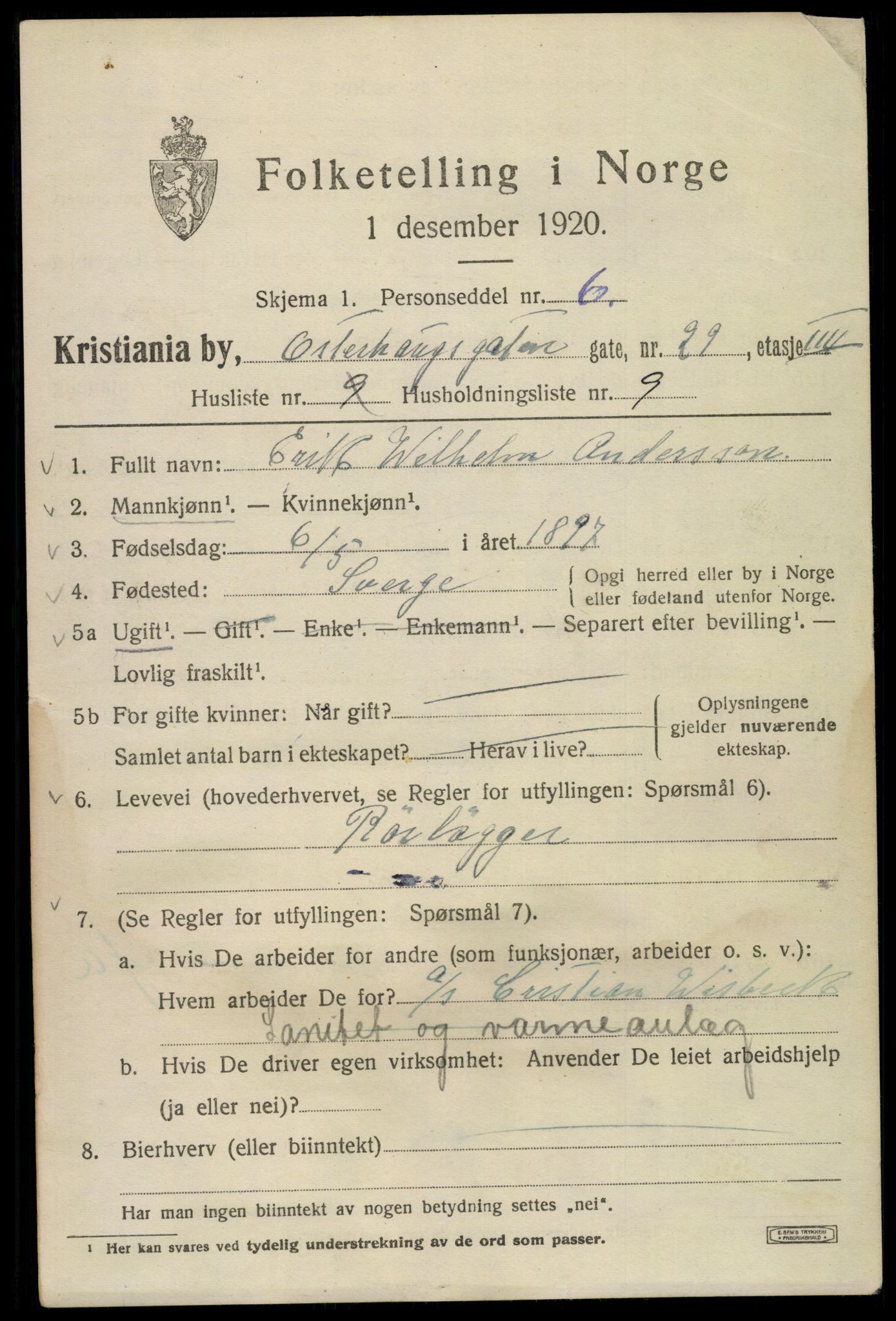 SAO, 1920 census for Kristiania, 1920, p. 442599