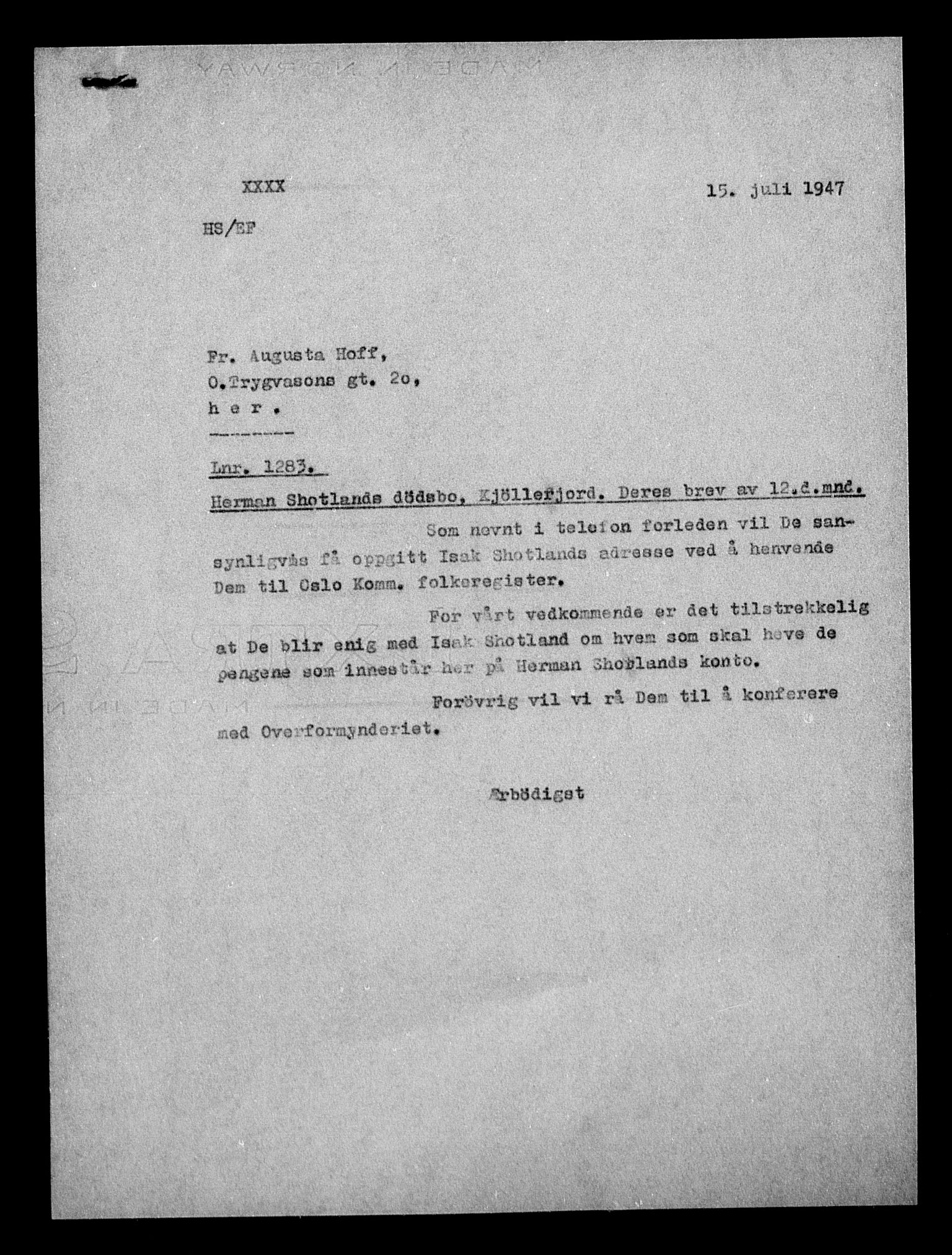 Justisdepartementet, Tilbakeføringskontoret for inndratte formuer, AV/RA-S-1564/H/Hc/Hcb/L0915: --, 1945-1947, p. 498