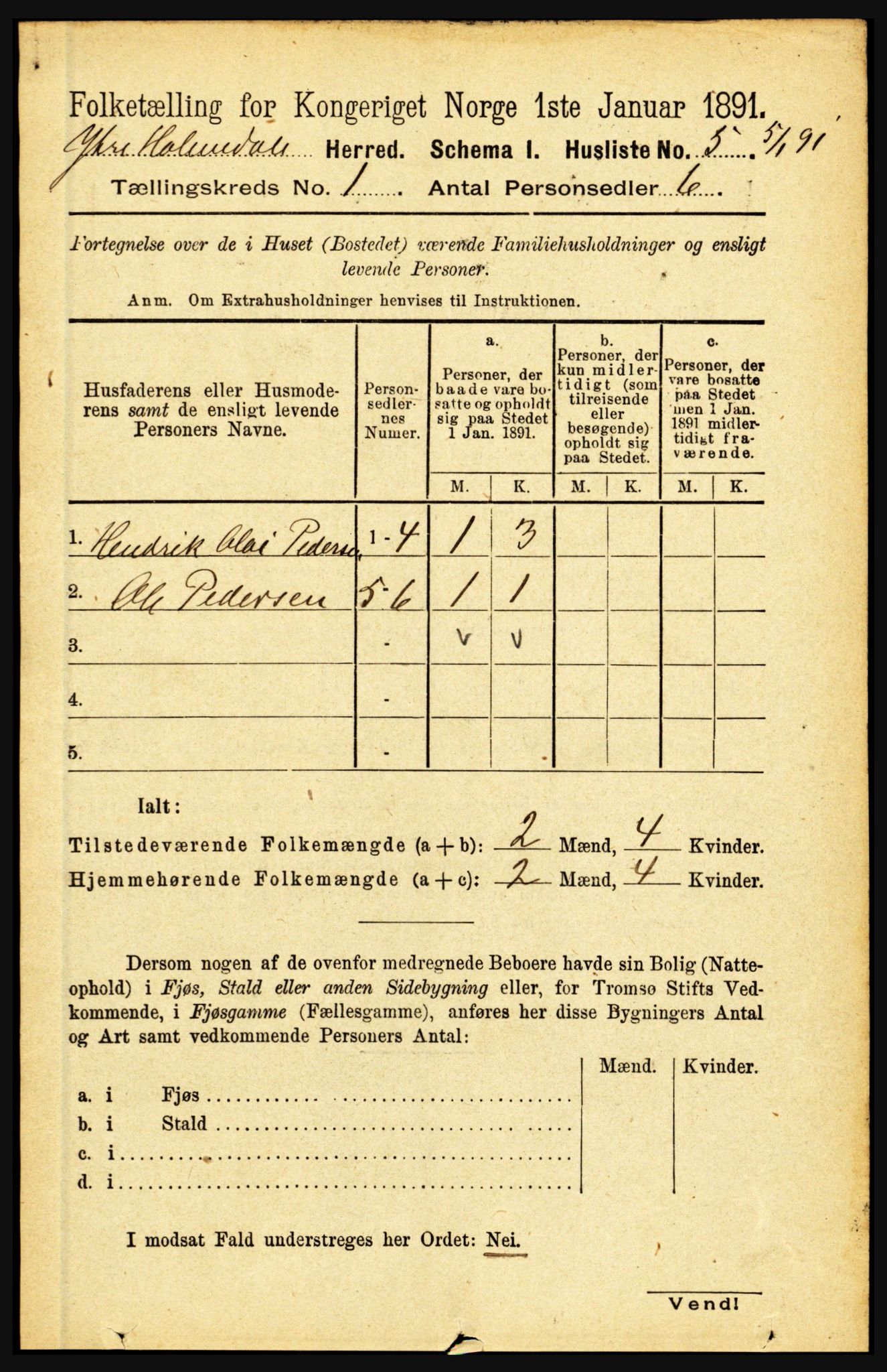 RA, 1891 census for 1429 Ytre Holmedal, 1891, p. 51