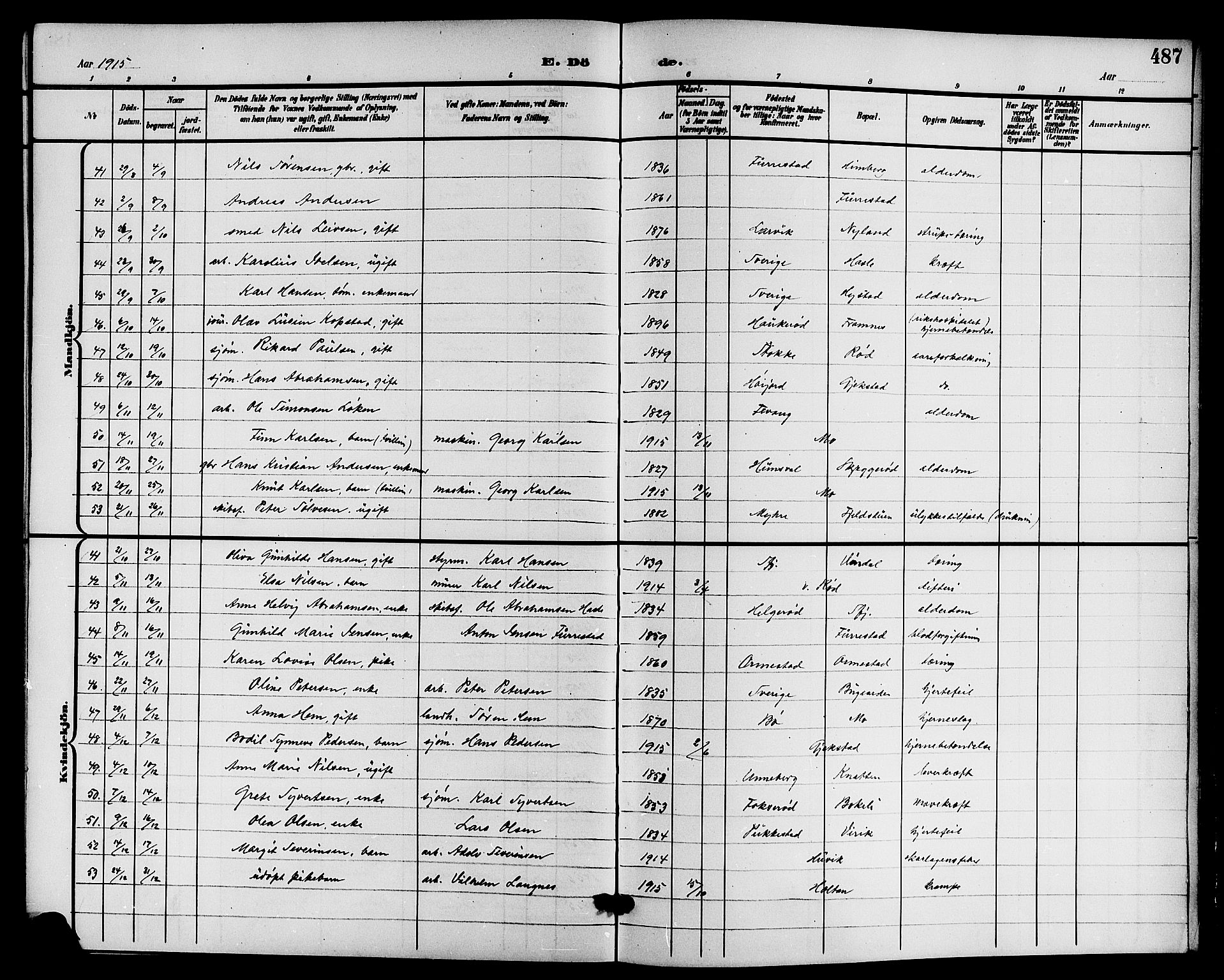 Sandar kirkebøker, AV/SAKO-A-243/G/Ga/L0002: Parish register (copy) no. 2, 1900-1915, p. 487