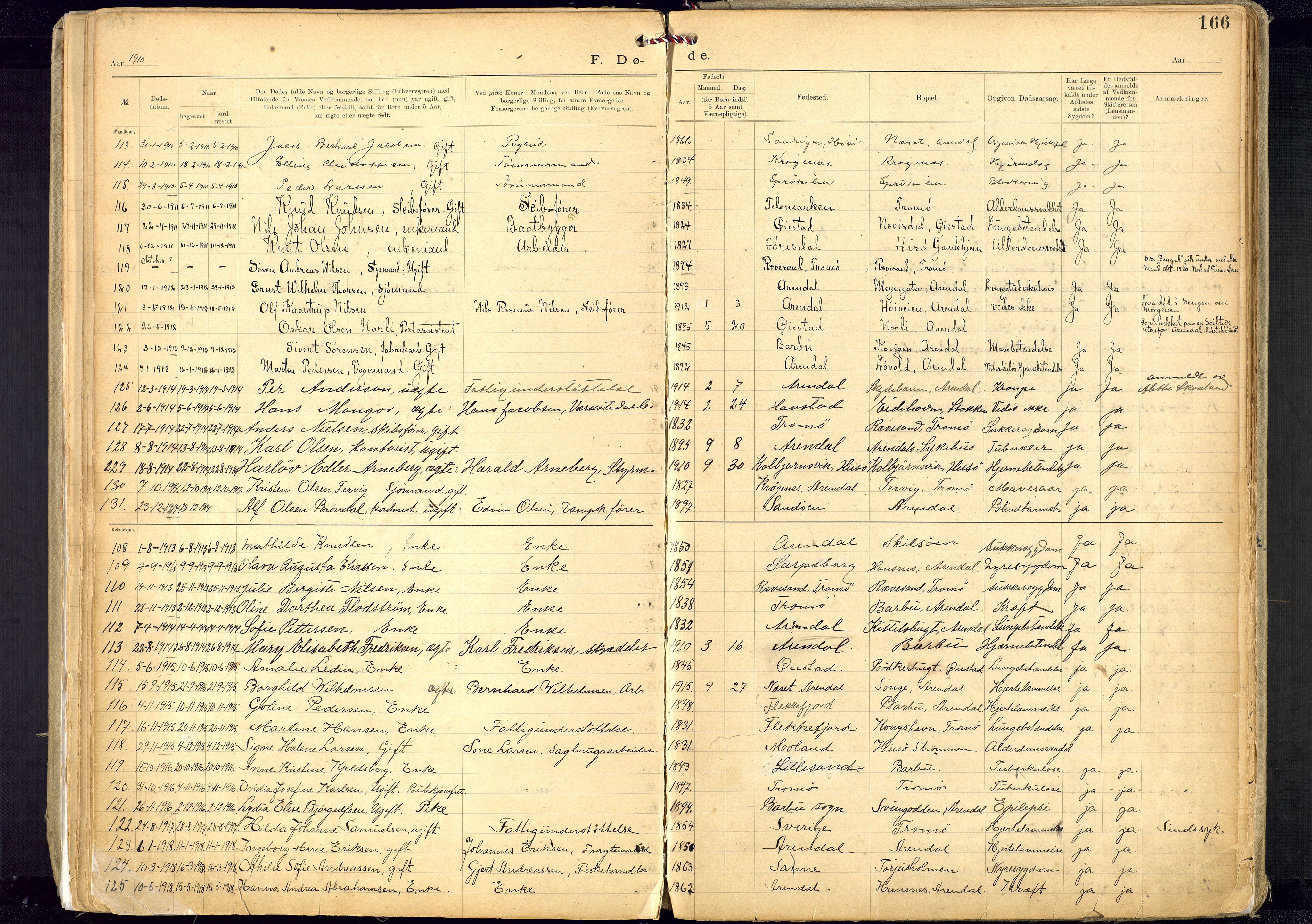Metodistmenigheten, Arendal, SAK/1292-0011/F/Fa/L0005: Dissenter register no. 5, 1892-1942, p. 166