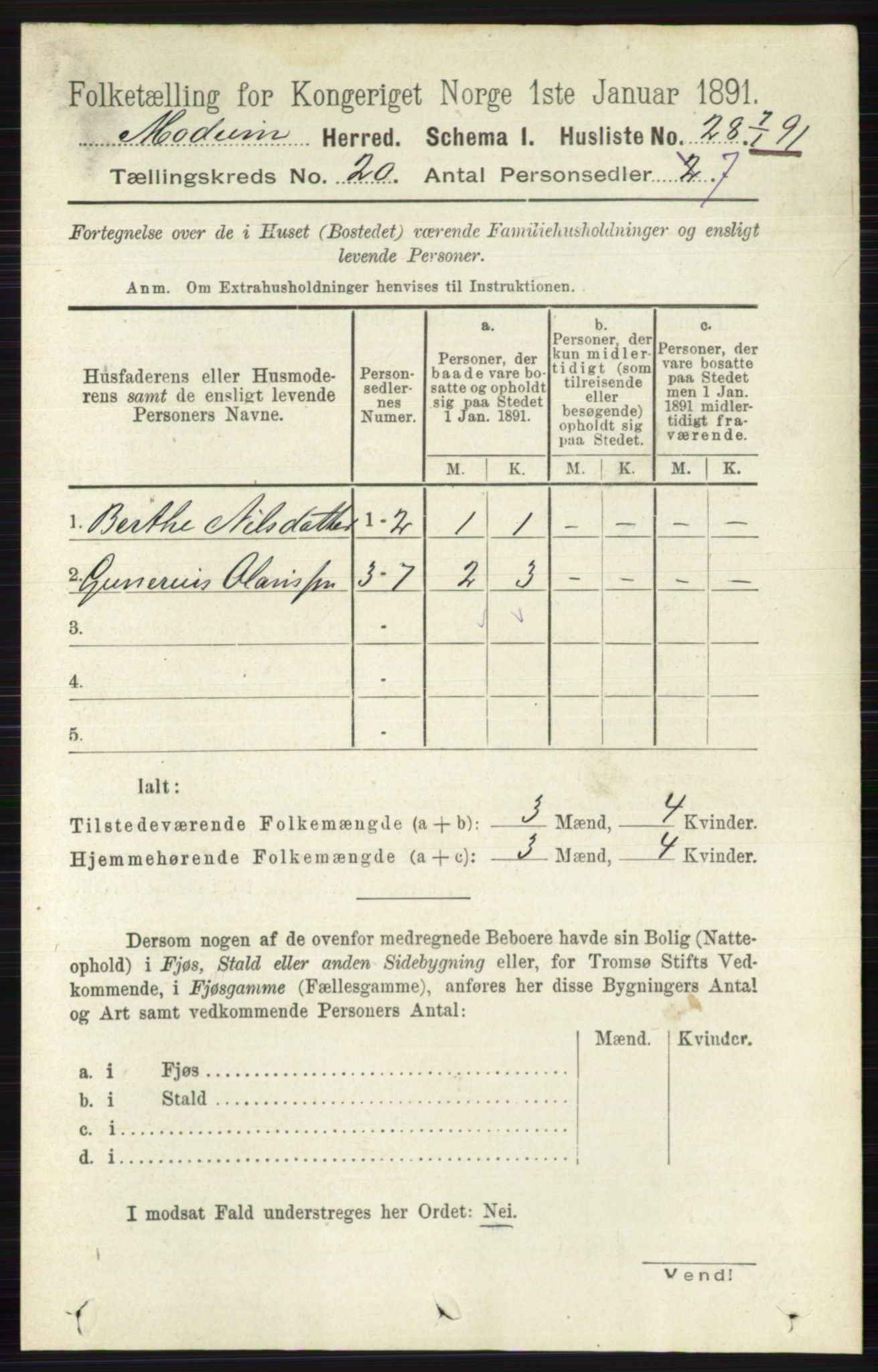 RA, 1891 census for 0623 Modum, 1891, p. 7789