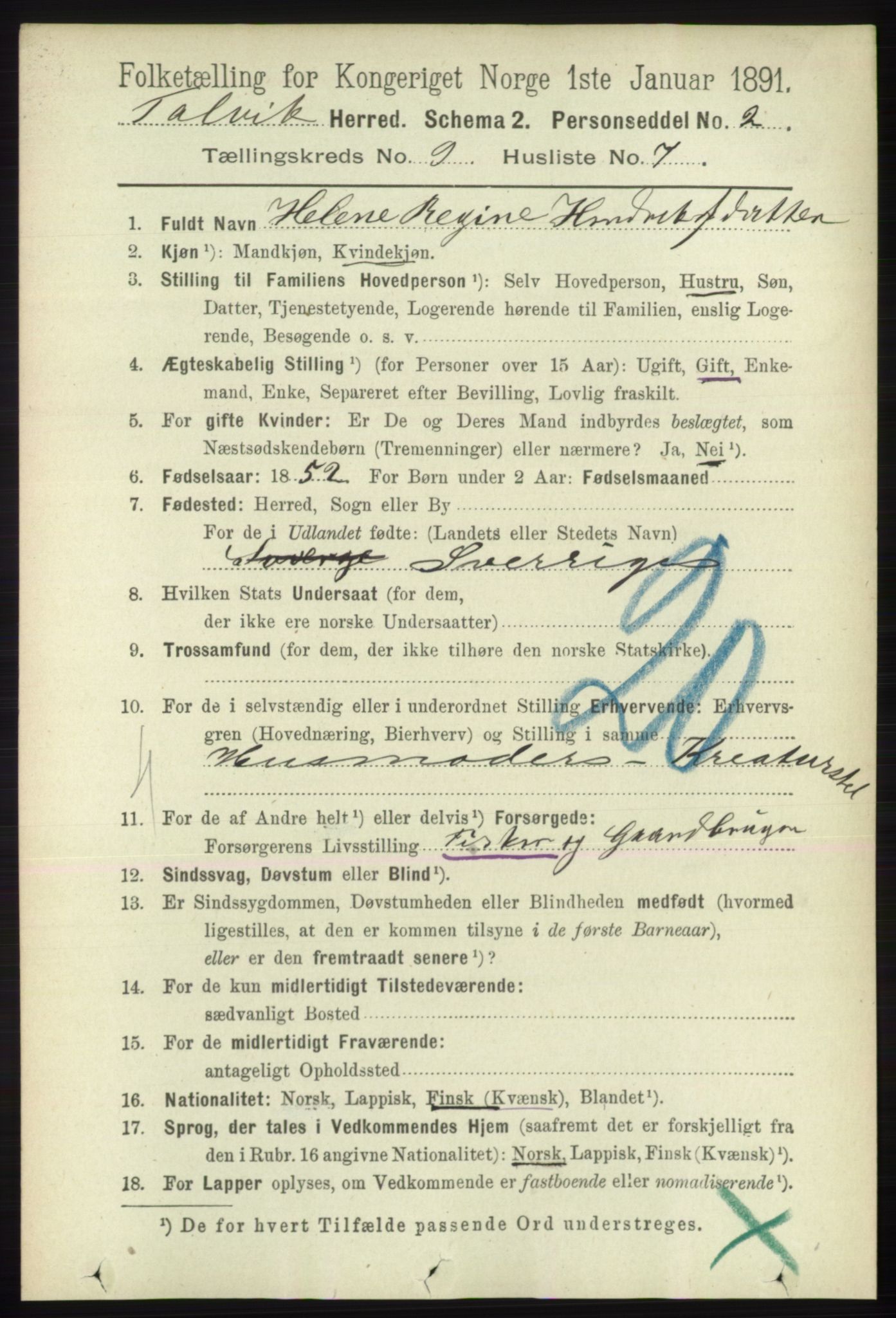 RA, 1891 census for 2013 Talvik, 1891, p. 2206