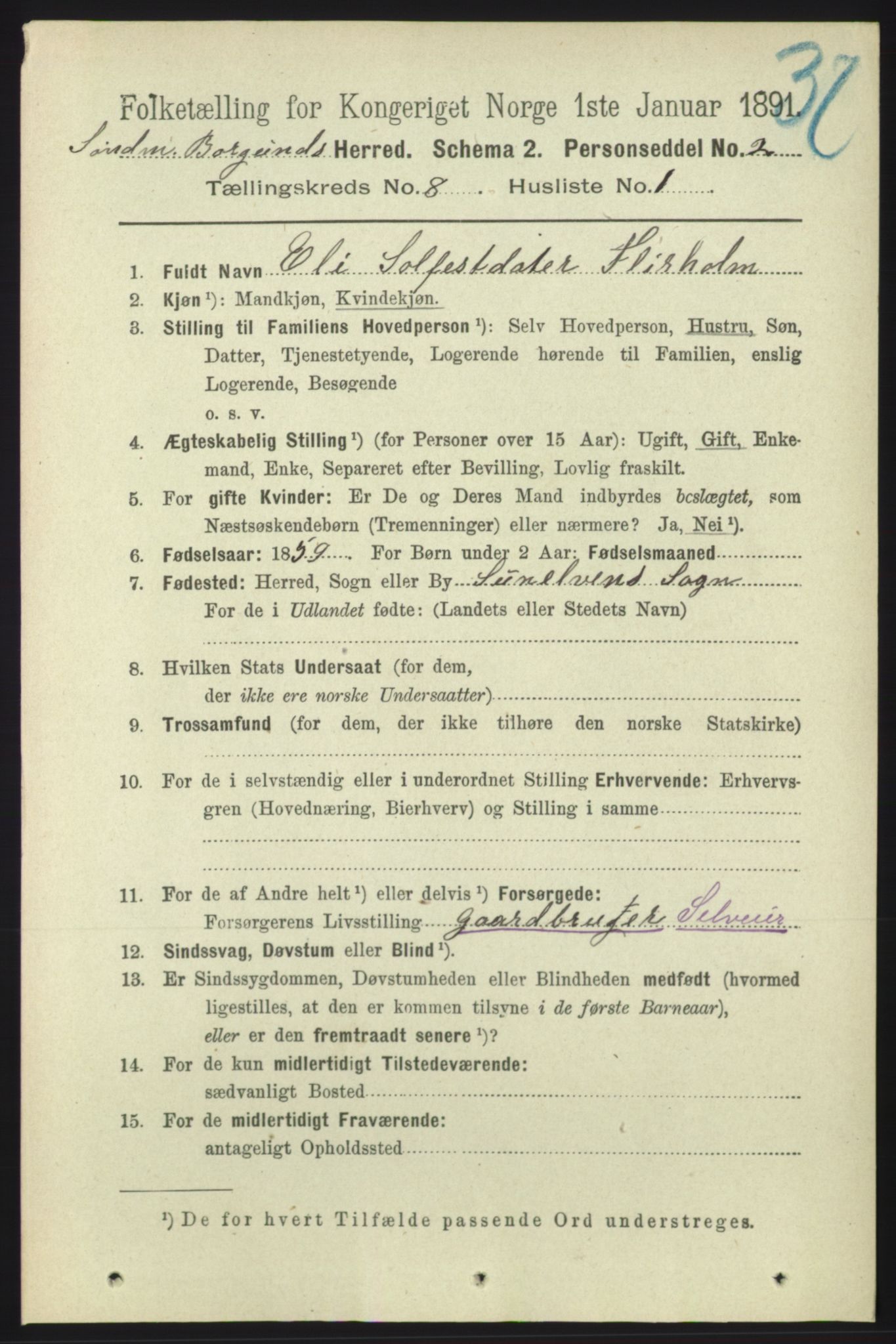 RA, 1891 census for 1531 Borgund, 1891, p. 2125