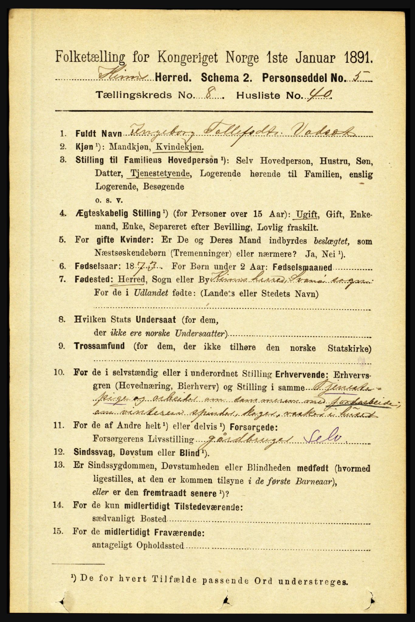 RA, 1891 census for 1437 Kinn, 1891, p. 3363