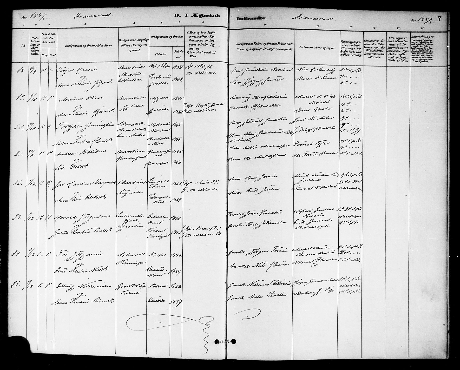 Drangedal kirkebøker, SAKO/A-258/F/Fa/L0011: Parish register (official) no. 11 /1, 1885-1894, p. 7