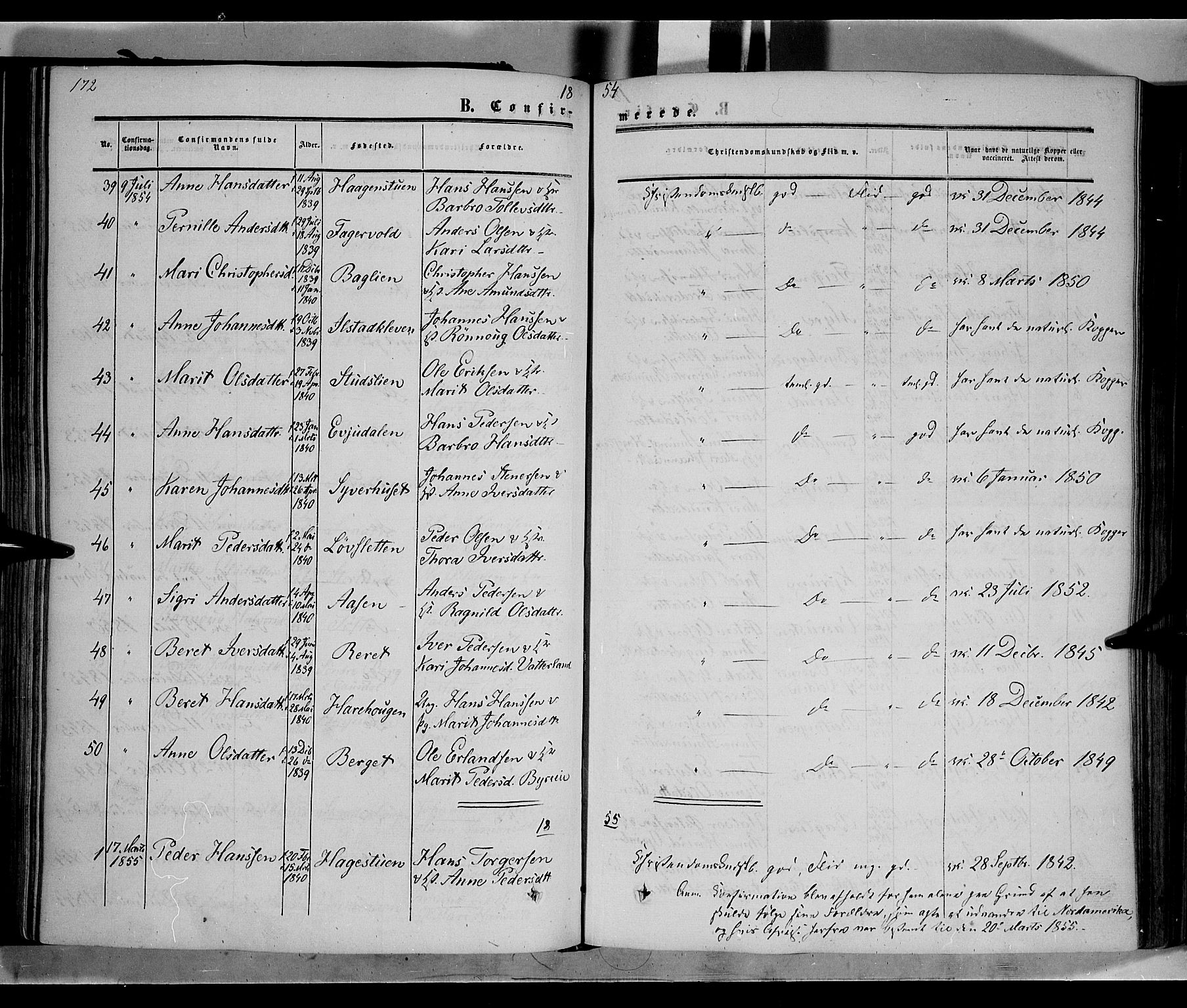 Nord-Fron prestekontor, AV/SAH-PREST-080/H/Ha/Haa/L0001: Parish register (official) no. 1, 1851-1864, p. 172