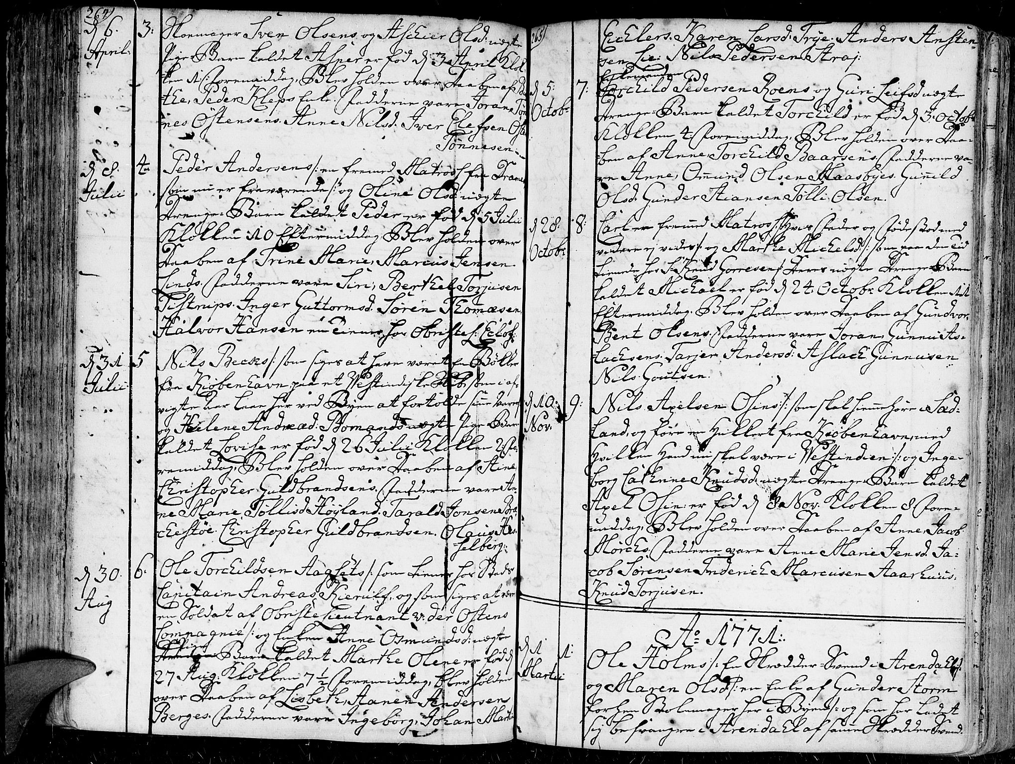 Kristiansand domprosti, SAK/1112-0006/F/Fa/L0001: Parish register (official) no. A 1, 1734-1793, p. 264-265