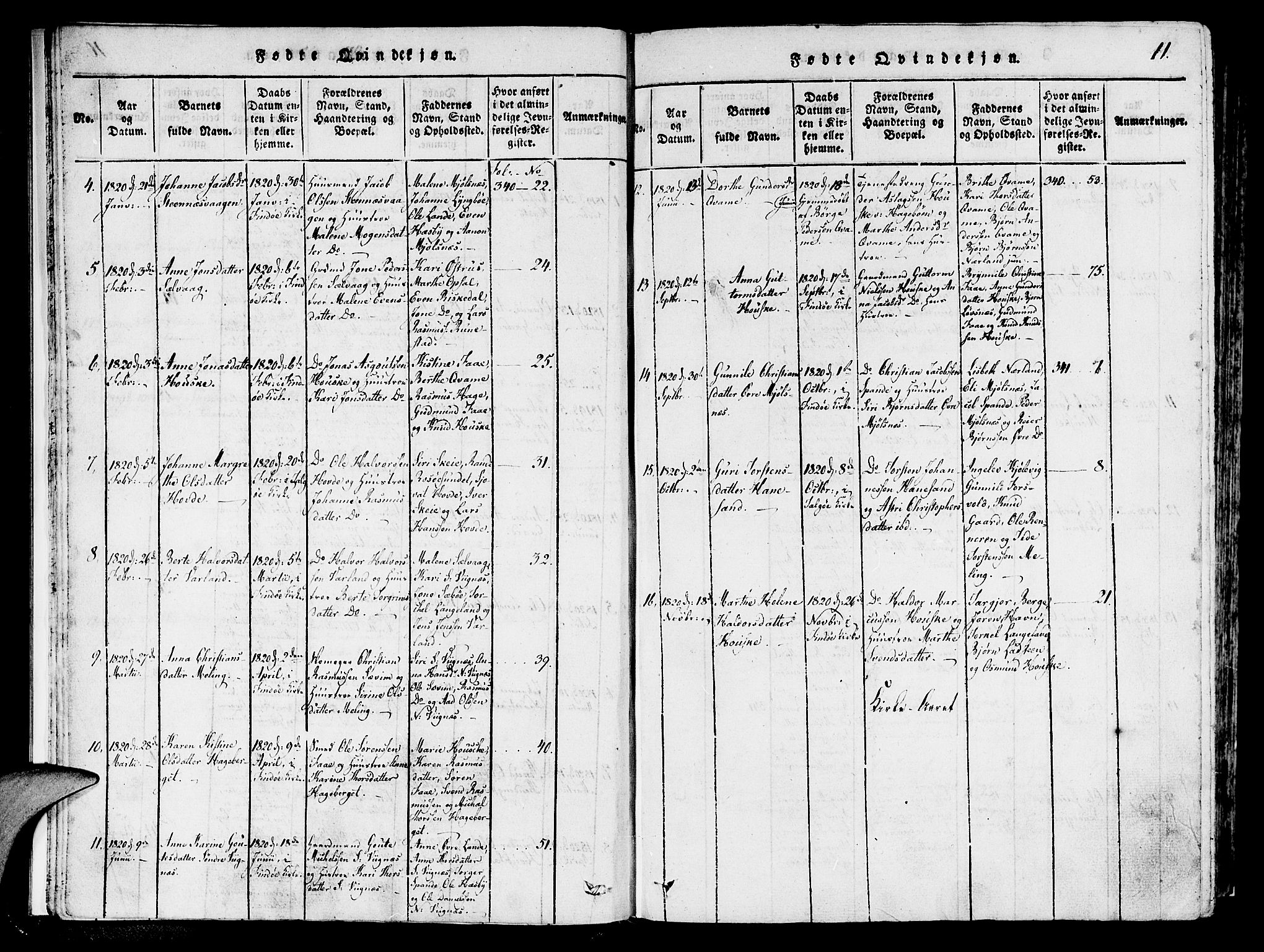 Finnøy sokneprestkontor, AV/SAST-A-101825/H/Ha/Haa/L0006: Parish register (official) no. A 6, 1816-1846, p. 11