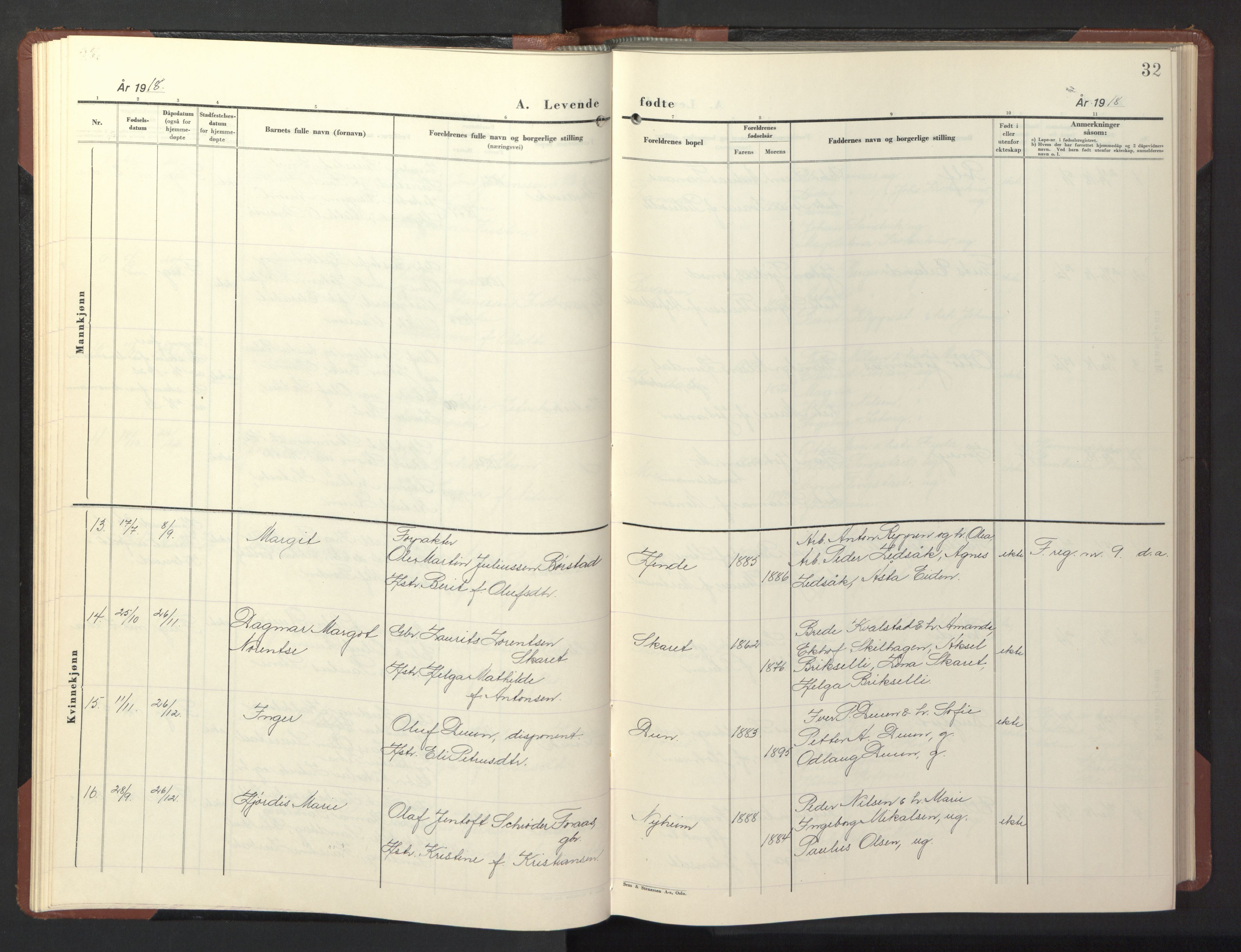 Ministerialprotokoller, klokkerbøker og fødselsregistre - Nord-Trøndelag, SAT/A-1458/773/L0625: Parish register (copy) no. 773C01, 1910-1952, p. 32